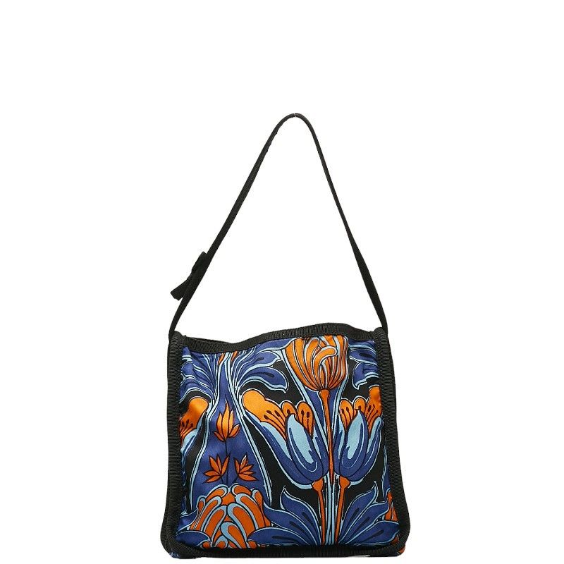 image of Prada Floral Print Canvas Shoulder Bag in Blue, Women's