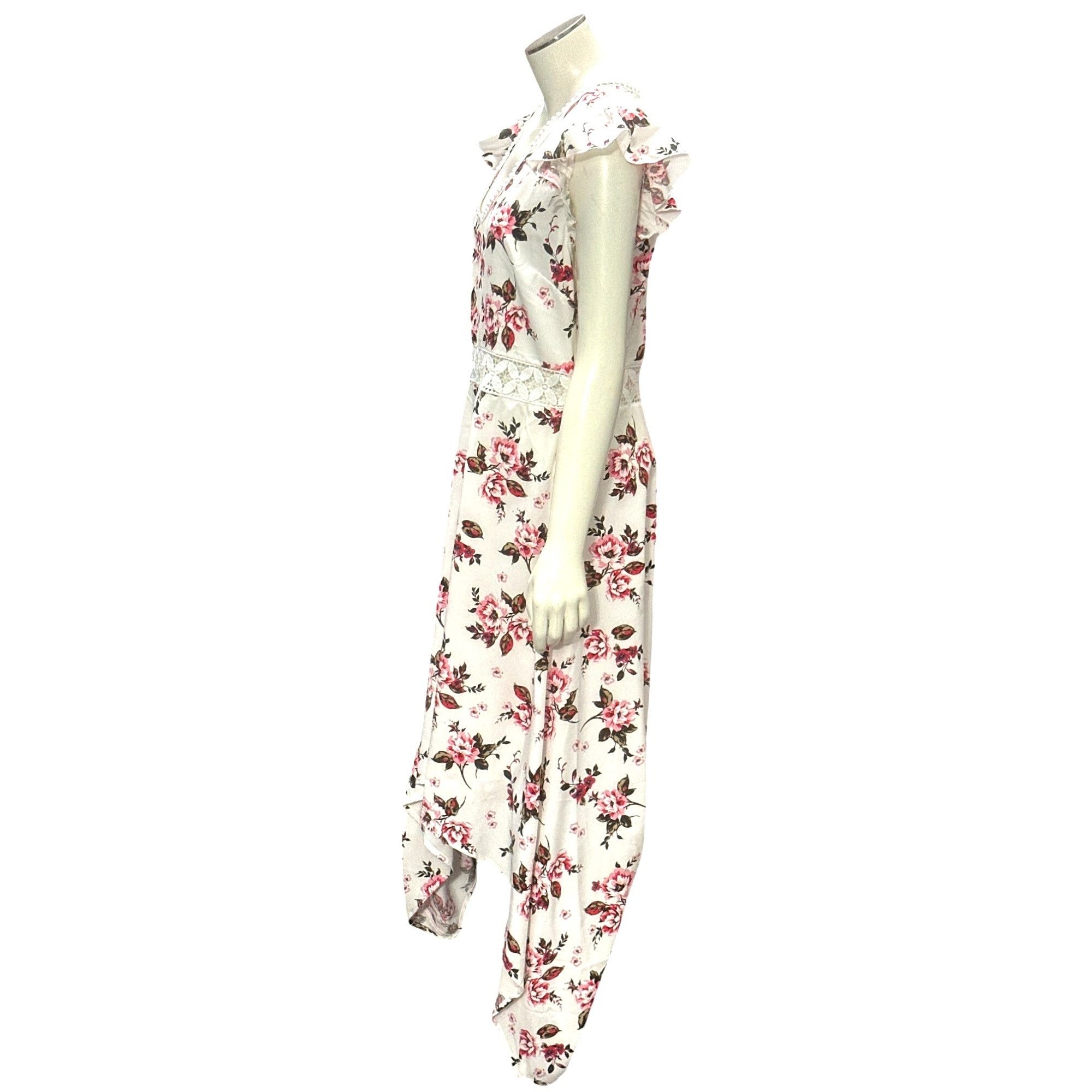 Other Cupshe Size L Ivory Pink Floral Lace Waist High Low Handkerc Size L / US 10 / IT 46 - 3 Thumbnail