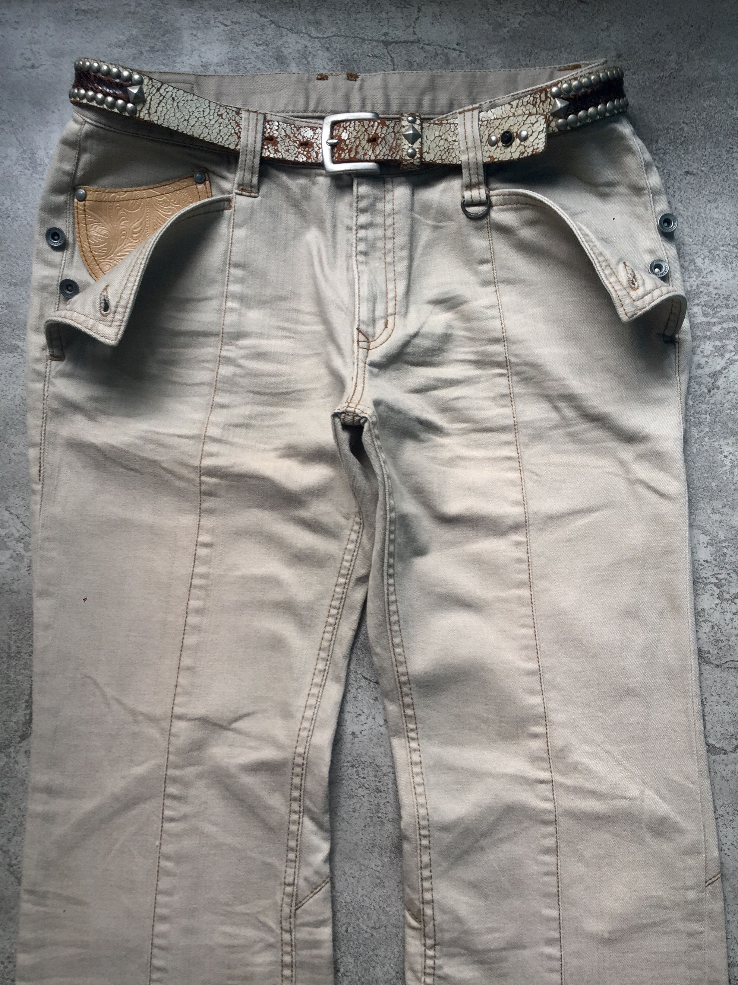 Nicole Club Nicole Club Leather Patch BootCut Faded Denim Pants Size US 32 / EU 48 - 2 Thumbnail