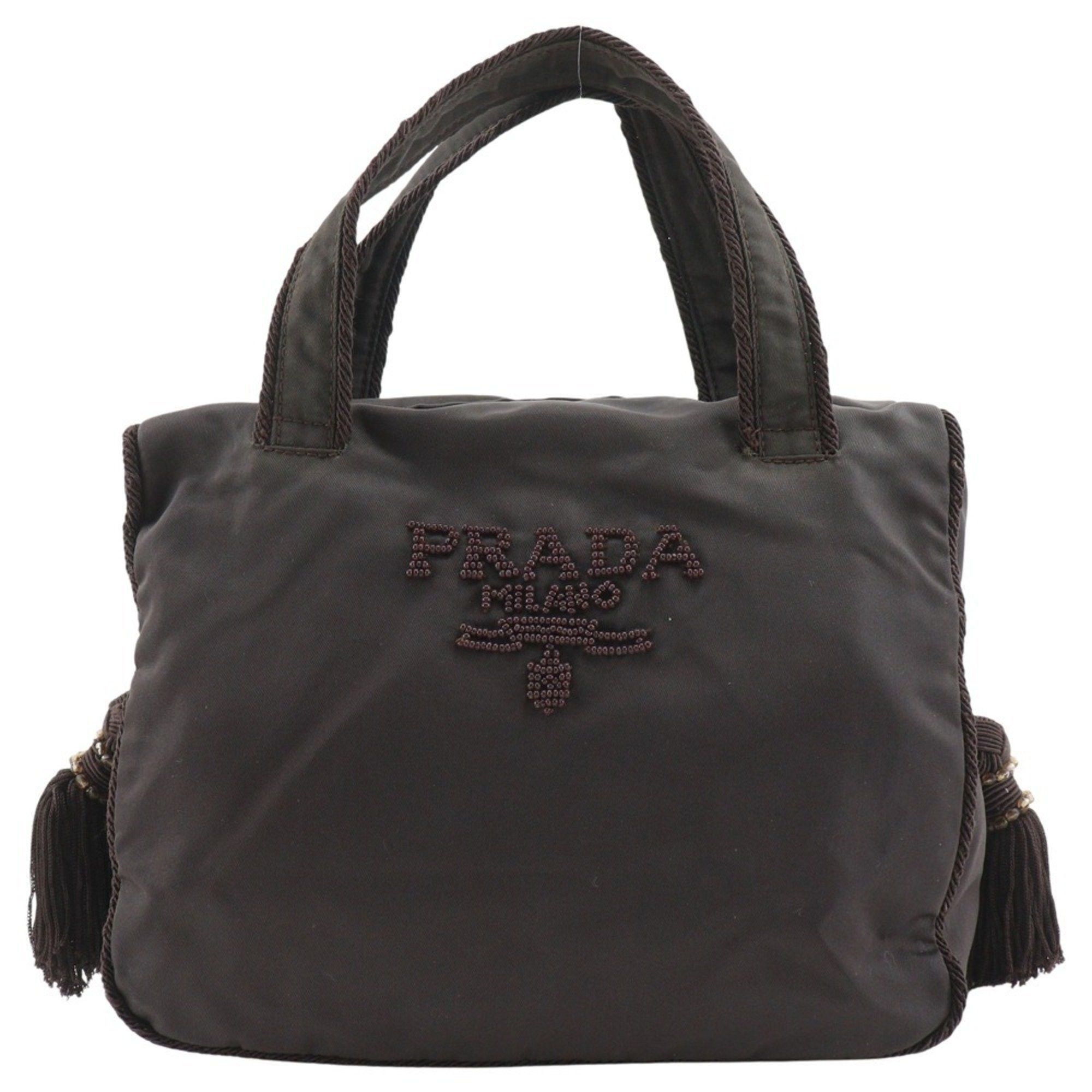 Prada Prada Beaded Logo Handbag B3763, Brown Nylon, A5 Size, Zipper, Beads Logo, Women's Size ONE SIZE - 1 Thumbnail