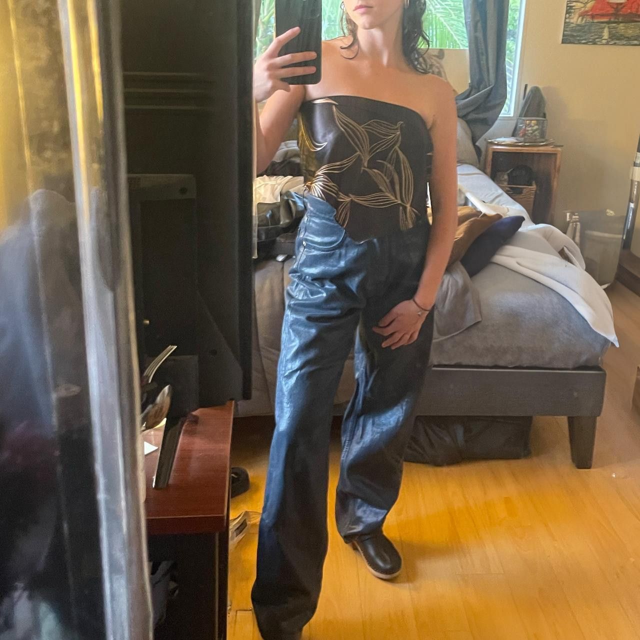 image of Eytys Indigo Coated Benz Jeans In Waxed Navy Blue, Women's (Size 24)