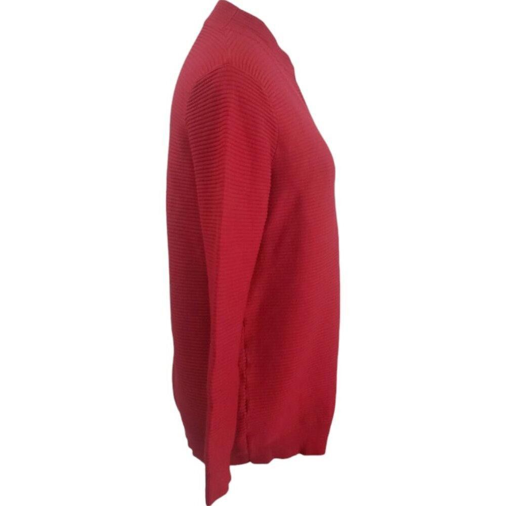 Designer CT1979 Ethyl Red Ribbed V-neck Long Sleeve Sweater M Size M / US 6-8 / IT 42-44 - 3 Thumbnail