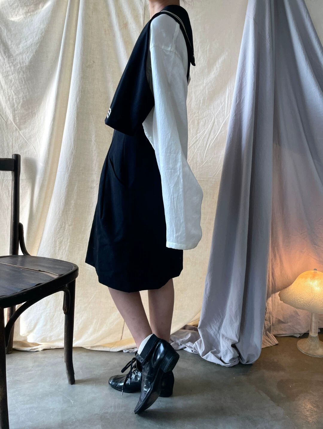 Yohji Yamamoto YOHJI YAMAMOTO 1989FW Navy Waist-Cinched Wool Dress Size S / US 4 / IT 40 - 7 Thumbnail