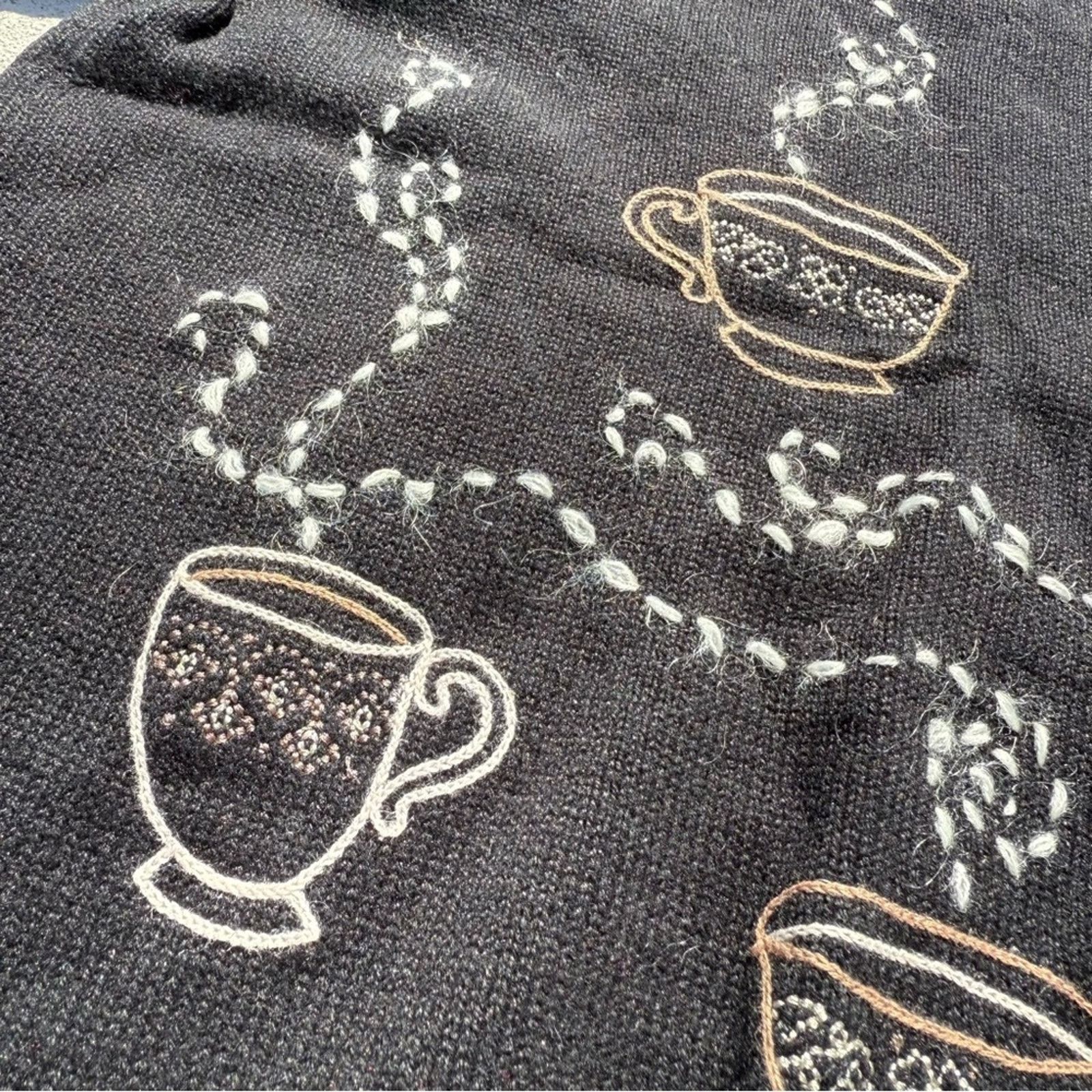 Vintage Y2K Black Coffee Cup Embroidered Crew Neck Sweater MEDIUM Size M / US 6-8 / IT 42-44 - 3 Thumbnail
