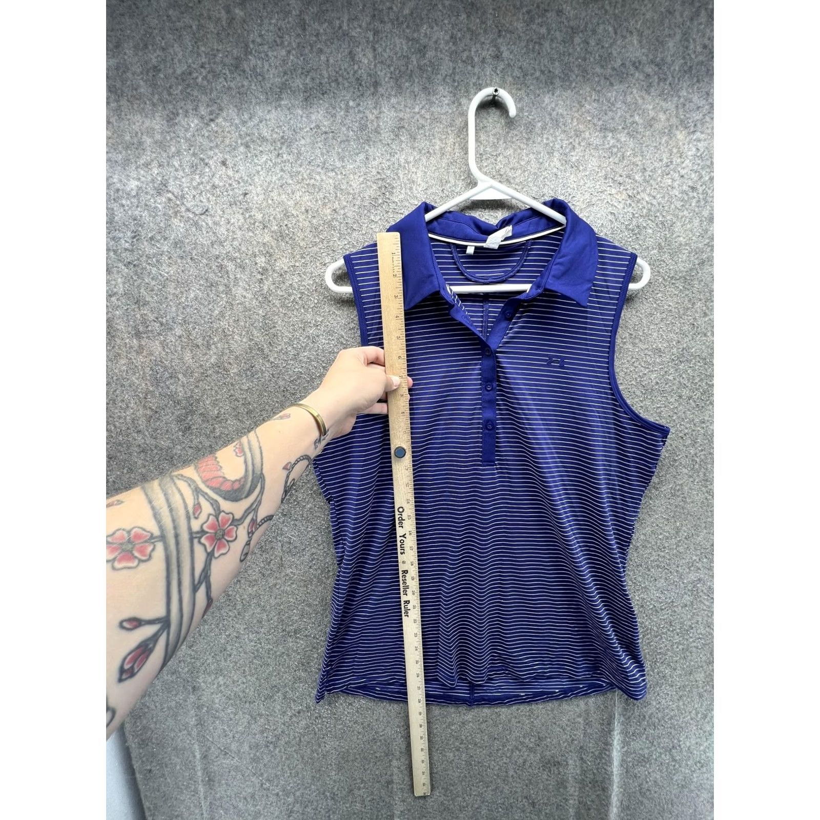 Under Armour Under Armour Polo Shirt Womens XL Blue Stripe HeatGear Sleeveless Golf Top Size XL / US 12-14 / IT 48-50 - 3 Thumbnail