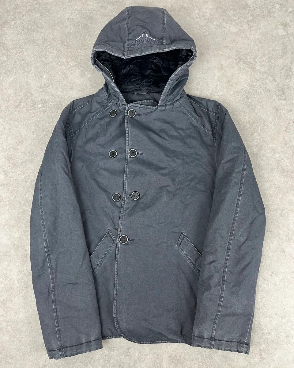 Armani 2000s Armani Blue Faded Buttoned Hooded Coat Size US L / EU 52-54 / 3 - 3 Thumbnail