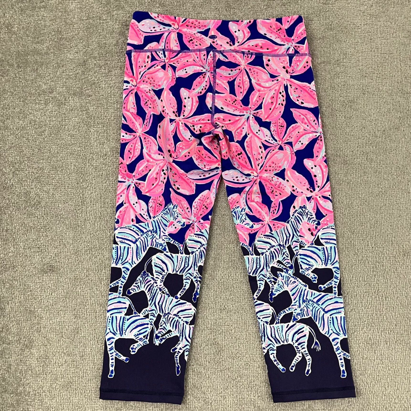 Lilly Pulitzer VINTAGE Lilly Pulitzer Luxletic Pants Womens M Jolena Weekender Zebra Floral Purple Size 32" / US 10 / IT 46 - 2 Thumbnail