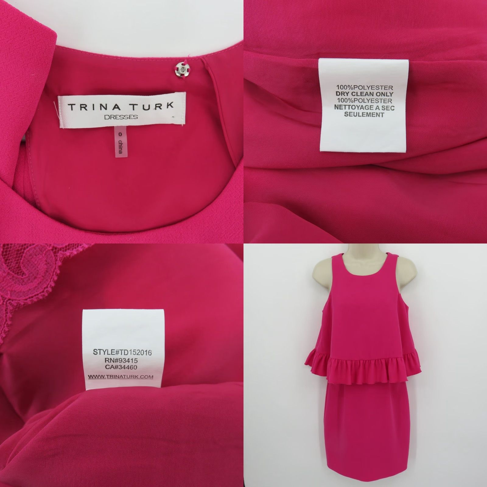 Trina Turk Trina Turk Dress Women 0 Kayleen Classic Crepe Pink Ruffle Hem Back Zip Sheath Sleeveless Party/Cocktail Vintage No Size XS / US 0-2 / IT 36-38 - 8 Thumbnail