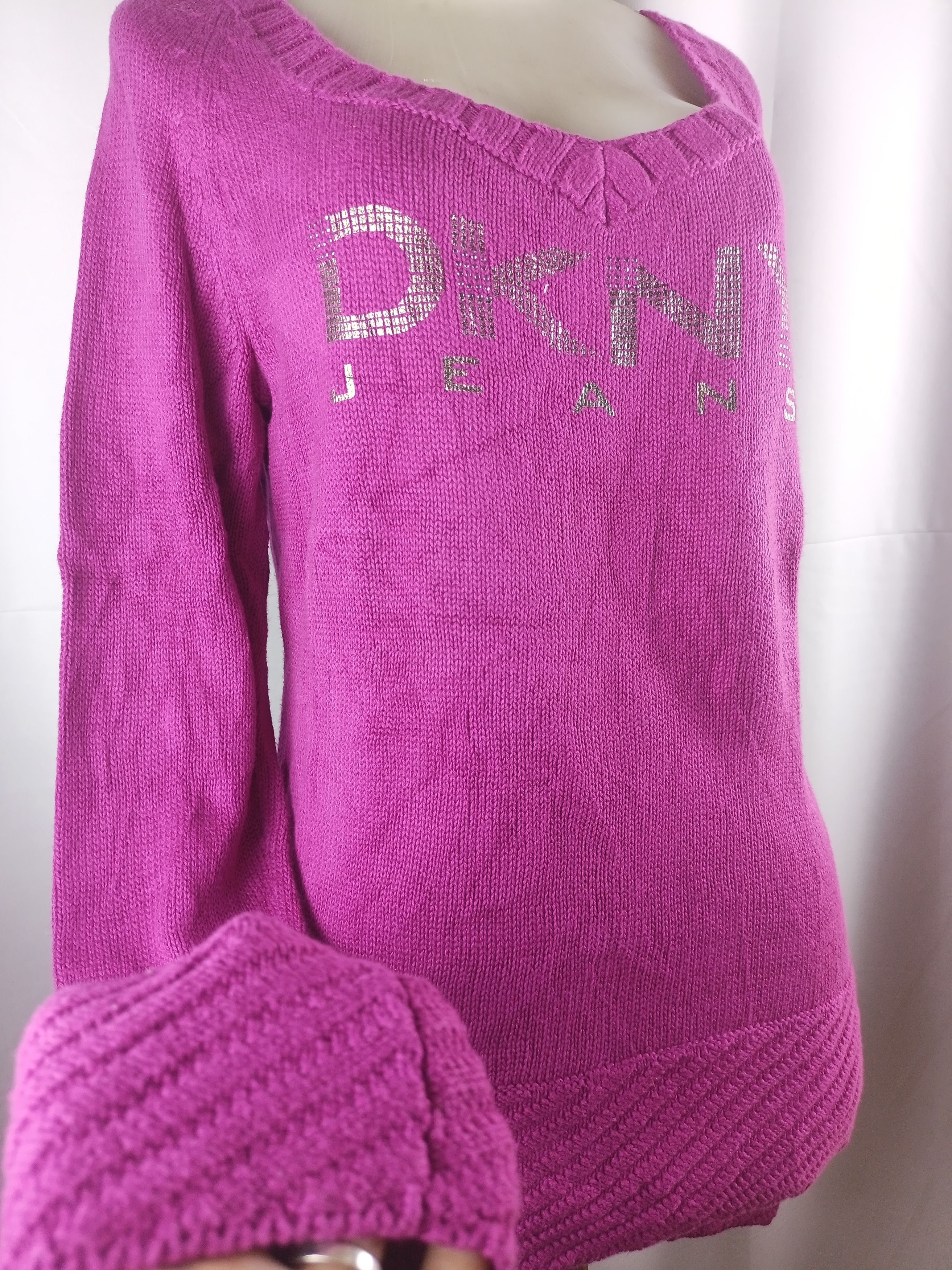 DKNY DKNY JEANS Donna Karan Knitted Sweater V-Neck Size L / US 10 / IT 46 - 4 Thumbnail