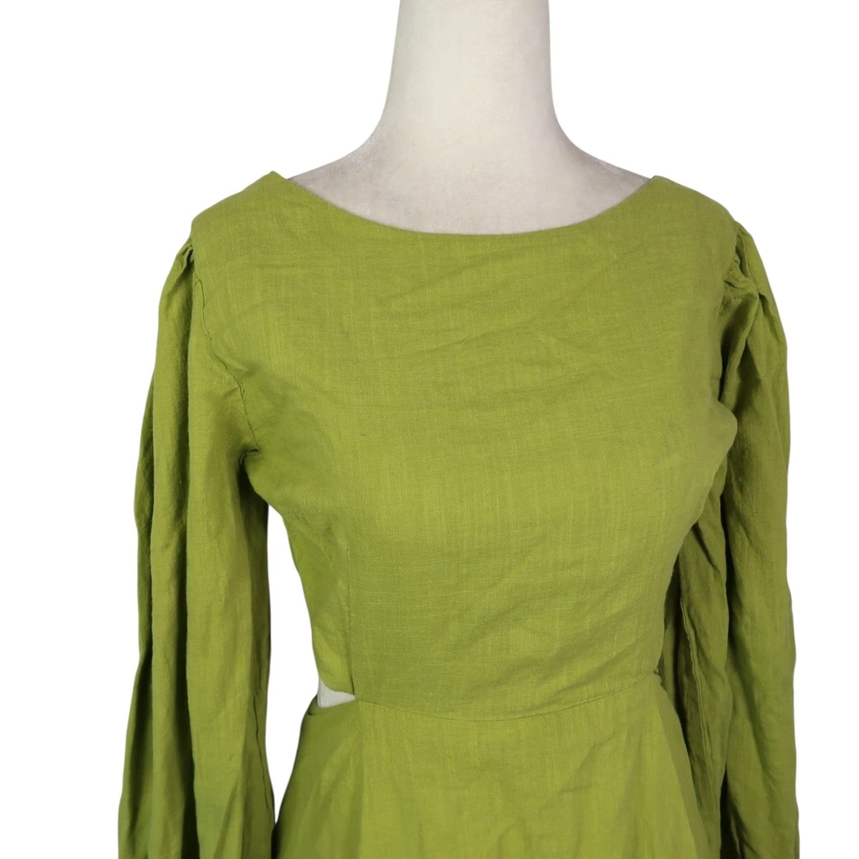 Vintage VINTAGE Reverse Balloon Sleeve Open Back Mini Dress XL Green Women's Short Dress Size XL / US 12-14 / IT 48-50 - 2 Thumbnail