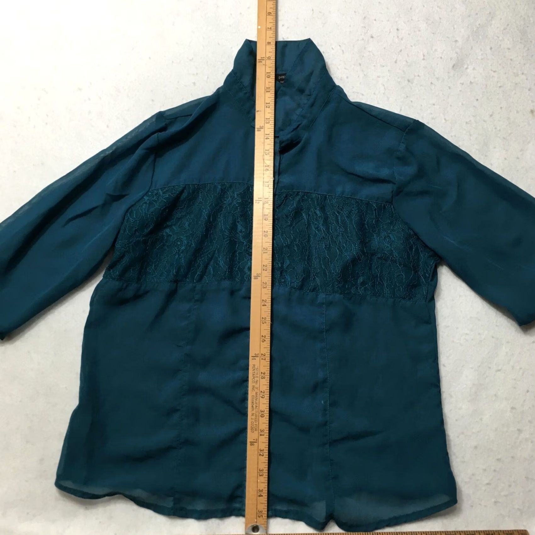 Vintage Paper & Tee Lace cotton blend BLUE Top XL Blouse Womens XL Lace Top Blue Short Sleeve Button VINTAGE Size XL / US 12-14 / IT 48-50 - 2 Thumbnail