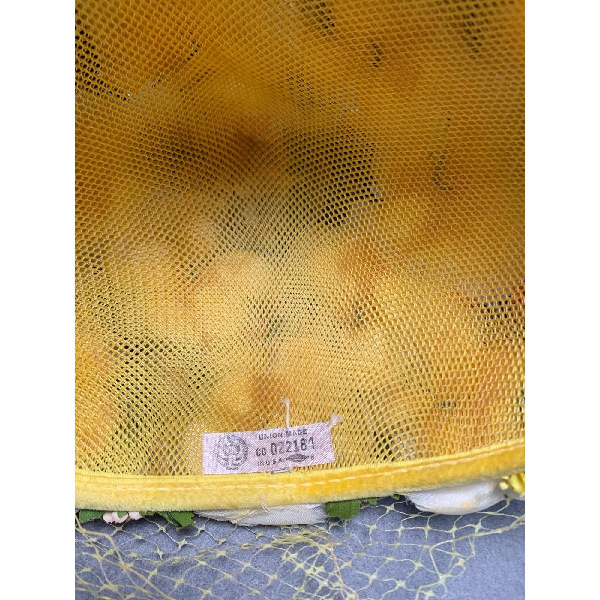 Other Vintage 1950s Floral Net Hat with Yellow Veil Union Made 23" Size ONE SIZE - 5 Thumbnail
