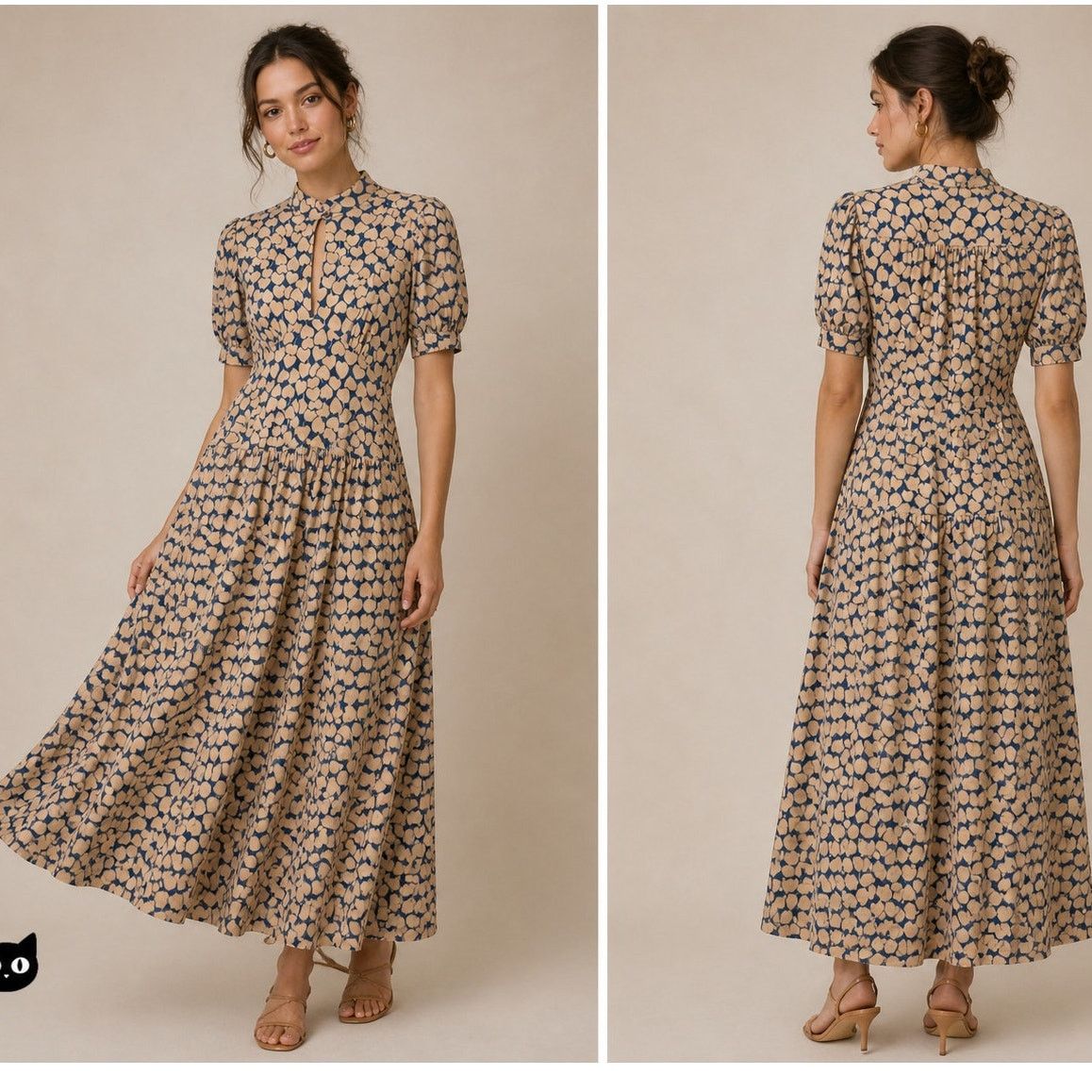 Anthropologie Maria Bonita Extra Blue Tan Heart Keyhole Front Maxi Dress M Size M / US 6-8 / IT 42-44 - 4 Thumbnail