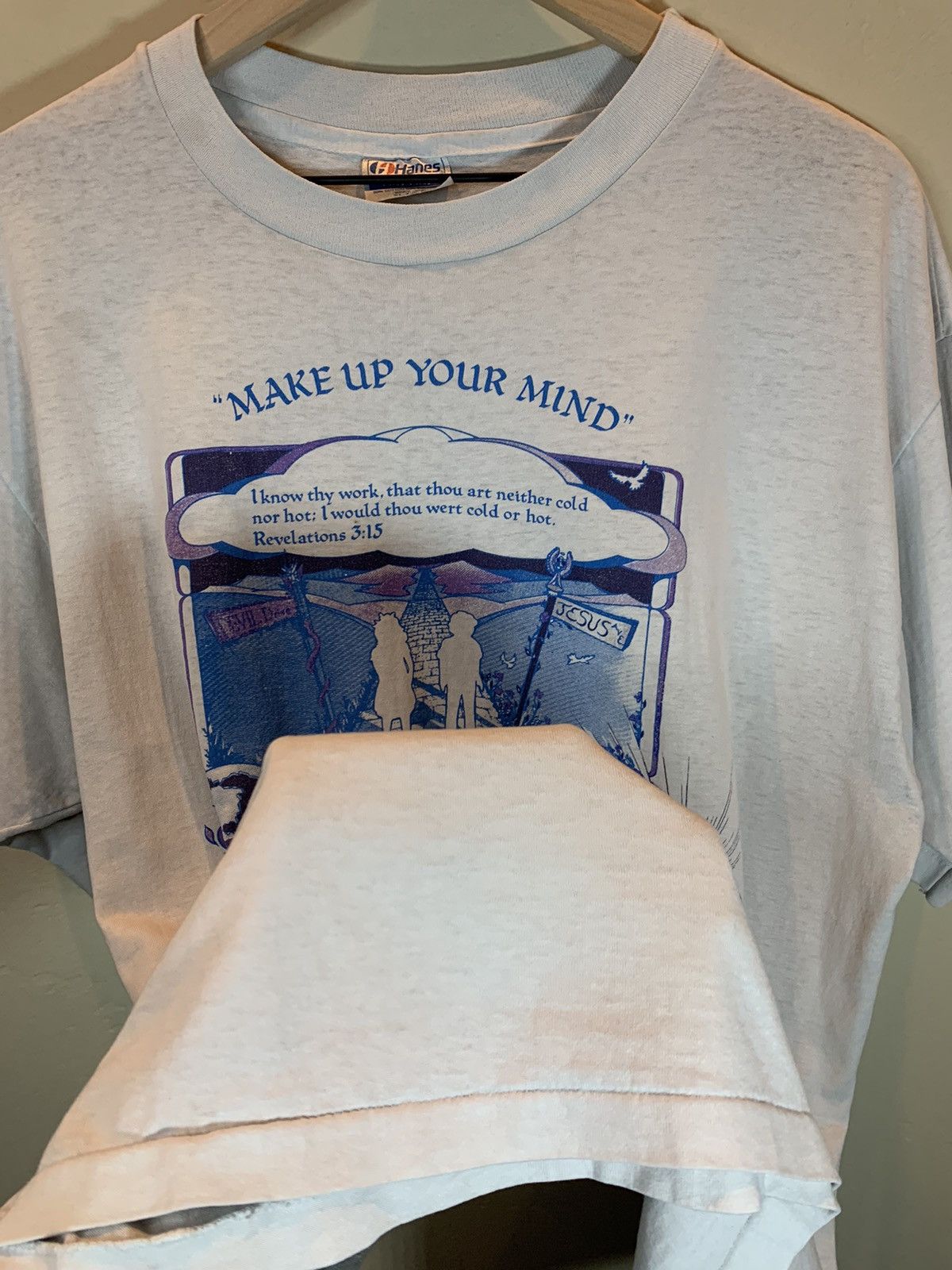 Vintage RARE* Vintage 80’s Make Up Your Mind Jesus Christ Path Shirt Size US XL / EU 56 / 4 - 5 Thumbnail