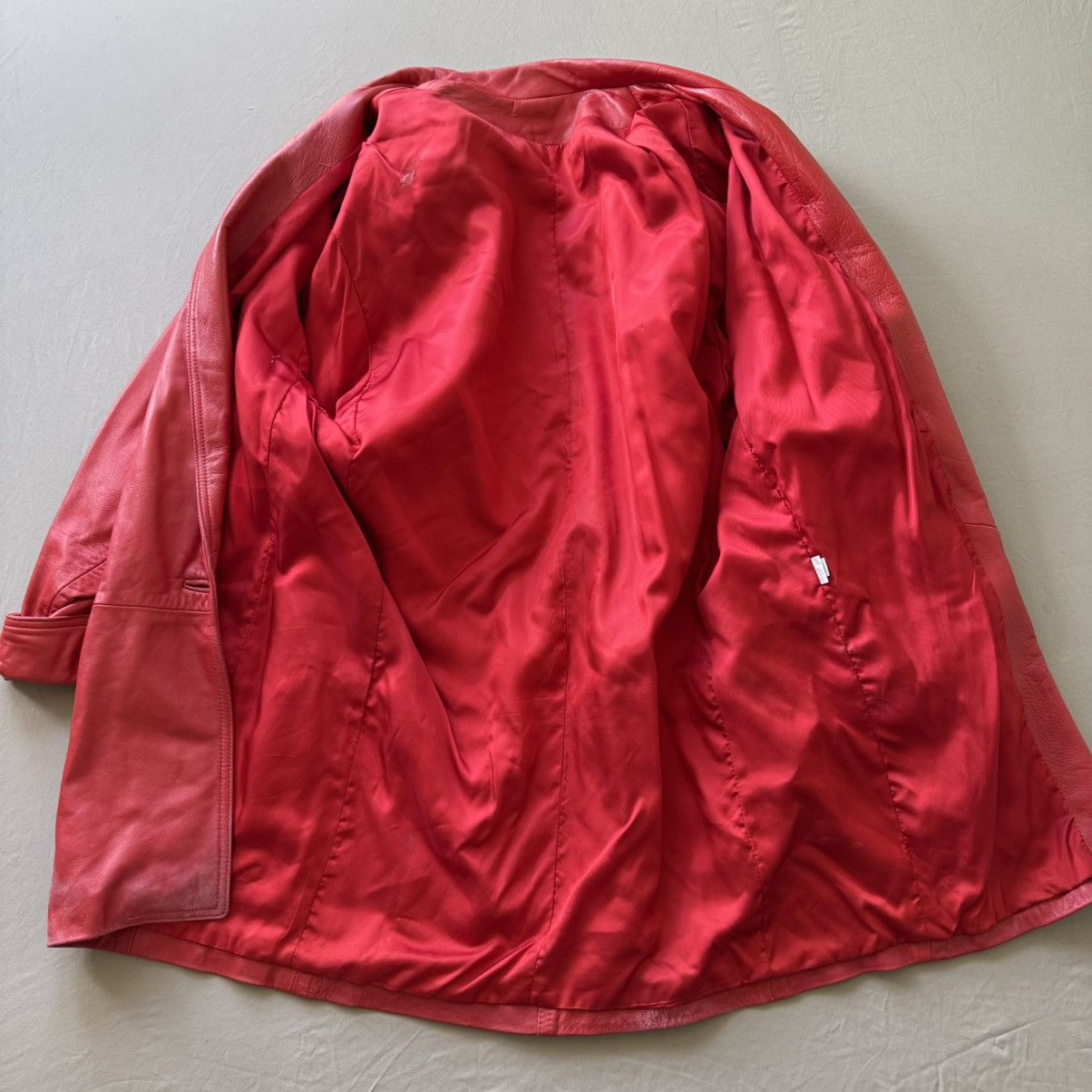 Other Vintage Slouchy Red Leather Peacoat Jacket Size XL / US 12-14 / IT 48-50 - 5 Thumbnail