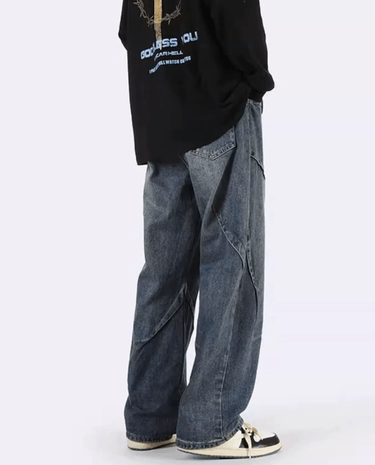 Japanese Brand Men's wide-leg loose straight America street patchwork jeans Size US 32 / EU 48 - 3 Thumbnail