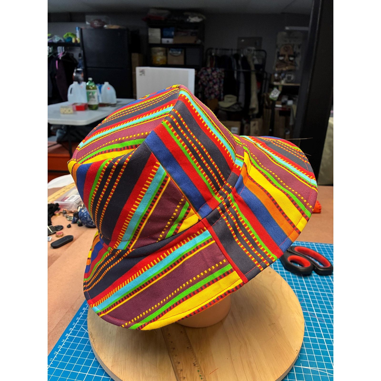 Other Upcycled Bucket Hat — Bold Multicolor Stripe, Lime Green Size ONE SIZE - 5 Thumbnail