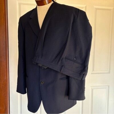 Emanuel Ungaro Emanuel Ungaro Navy Pure Wool Men's Suit 3 Button Blazer Fit Size 46R - 1 Thumbnail