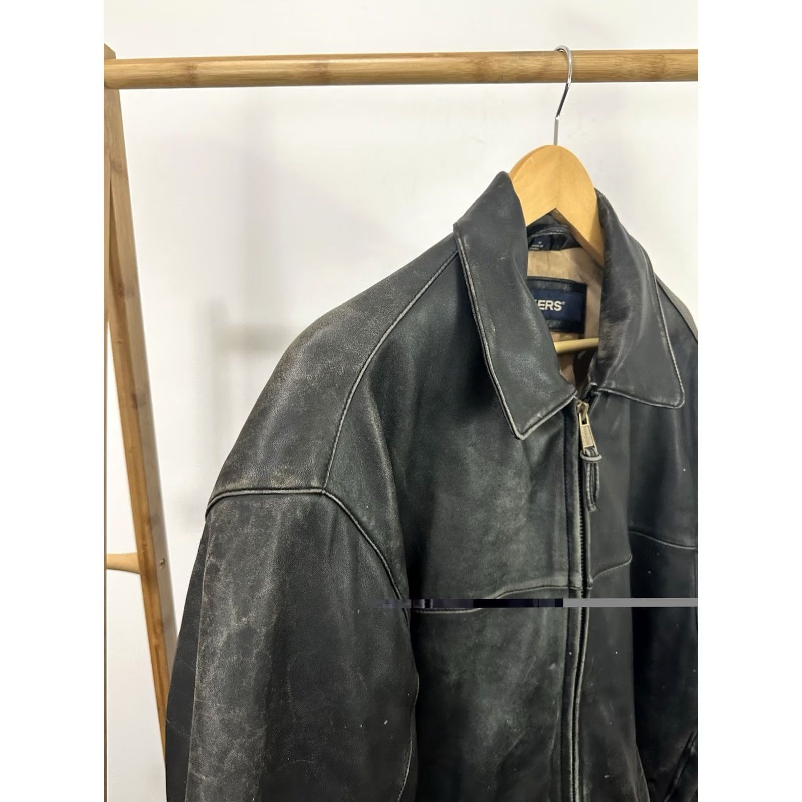 Dockers VTG Dockers Leather Bomber Jacket M Black Weathered Faded Distressed 90s Mens Jacket Size US M / EU 48-50 / 2 - 7 Thumbnail