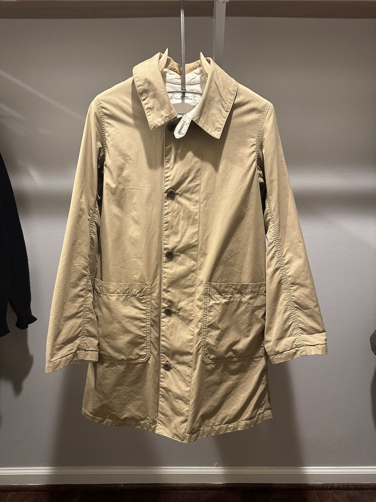 image of Visvim Grease Monkey Coat (Giza C/ny) F.i.l. Jacket in Beige, Men's (Size Small)