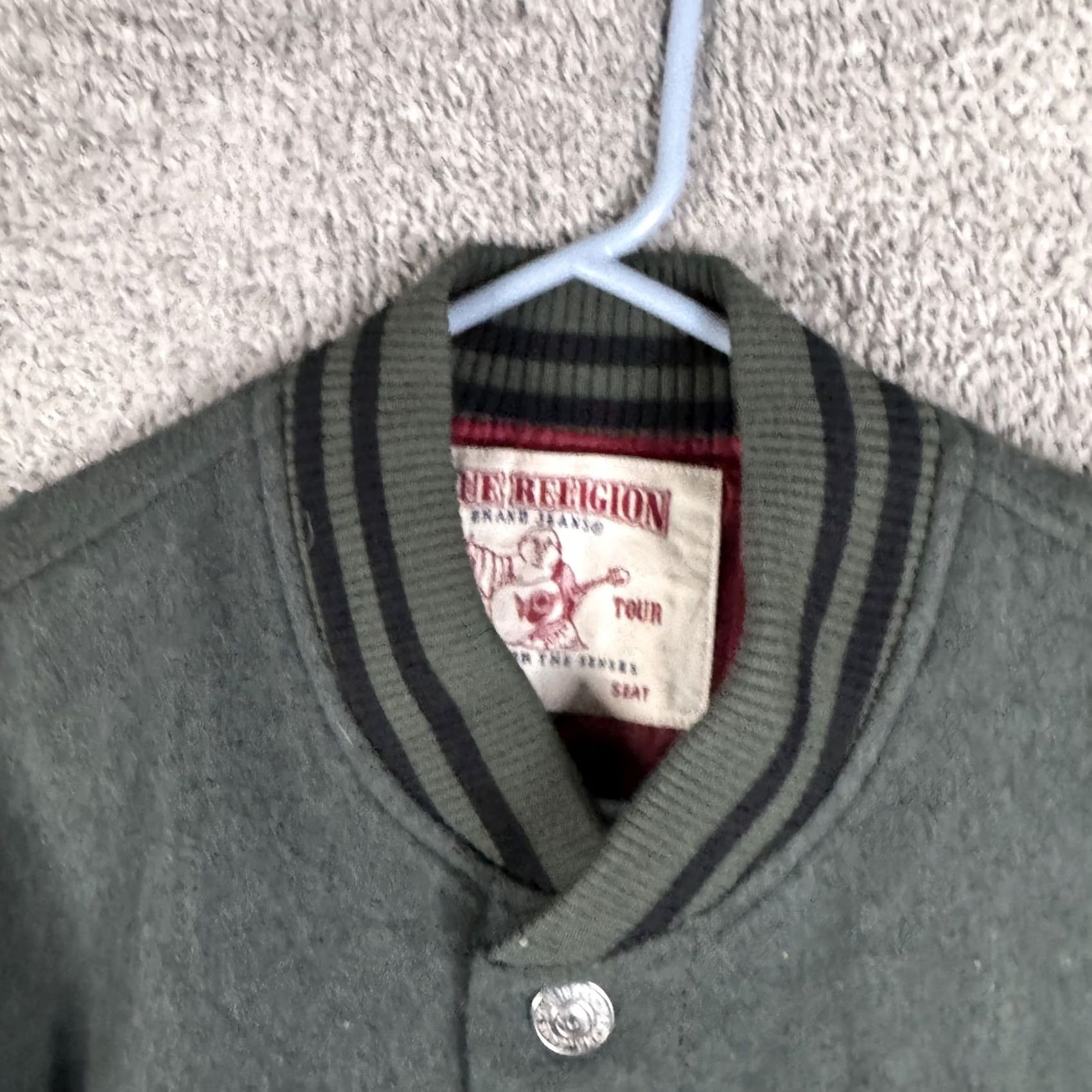 True Religion True Religion Jacket Mens Small Green Wool Varsity Snap Front Back Logo Graphic Size US S / EU 44-46 / 1 - 6 Thumbnail
