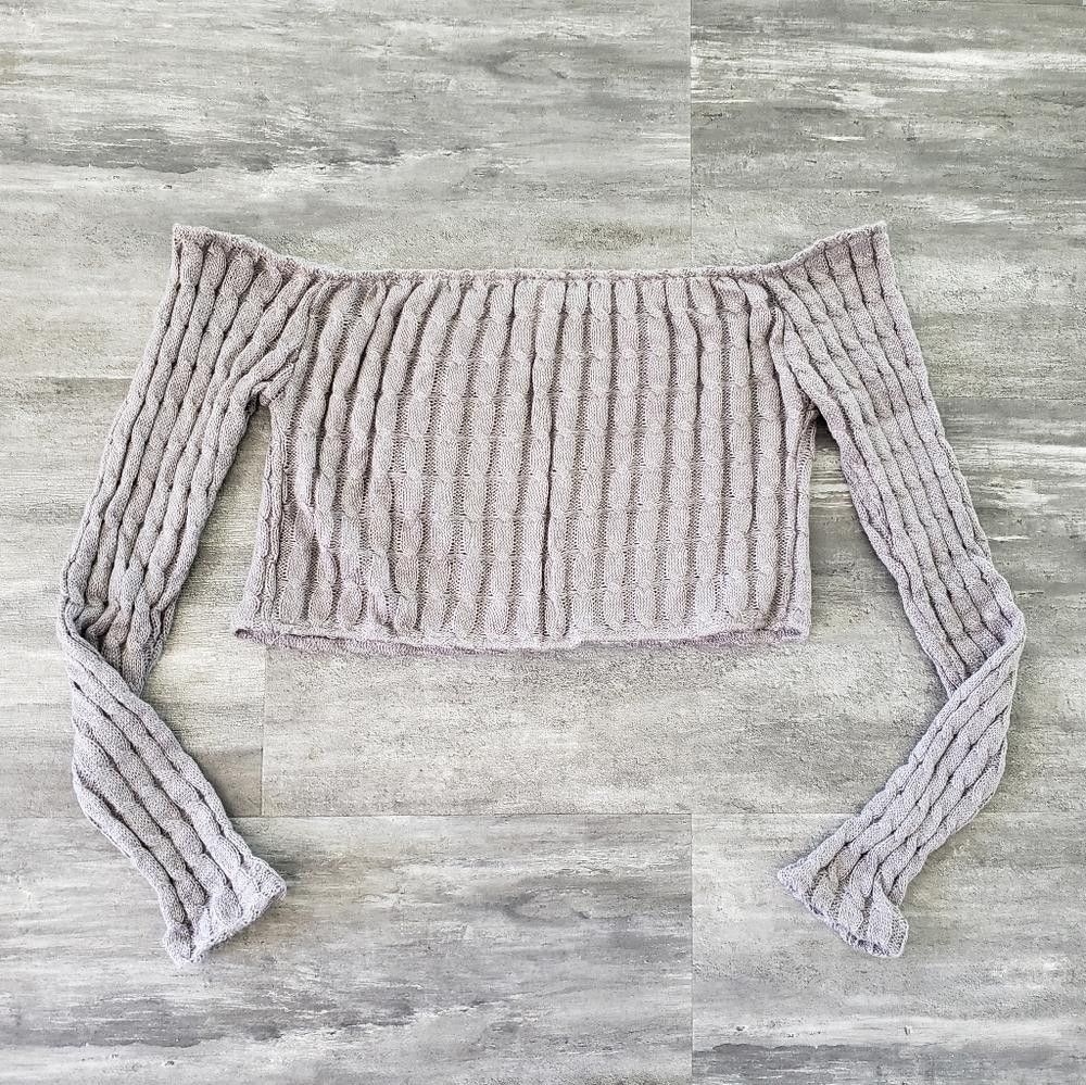 Designer Grey Cropped ROMA Off Shoulder Sweater Long Sleeve Size M / US 6-8 / IT 42-44 - 2 Thumbnail