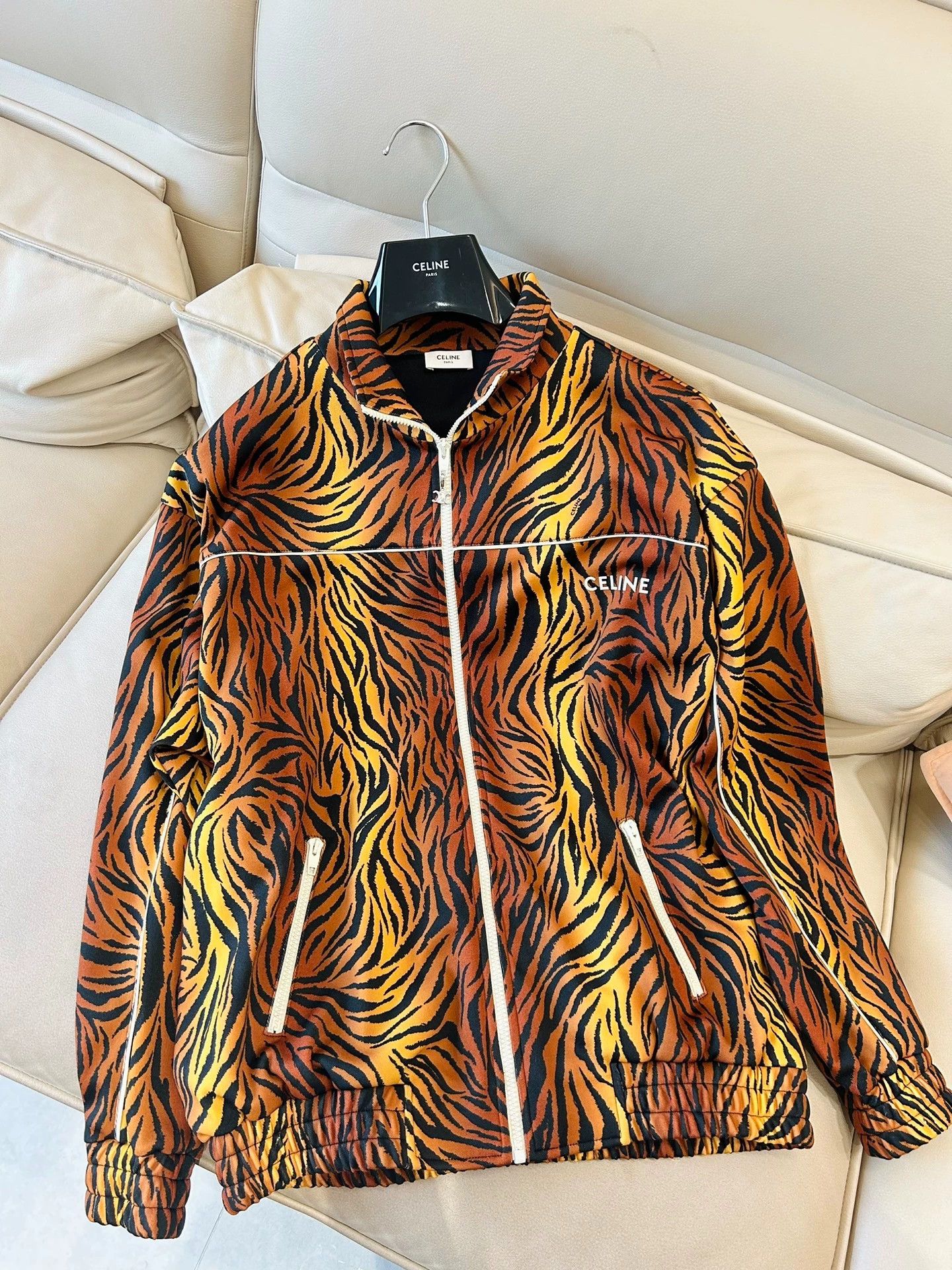 Celine CELINE Tiger Stripe Oversized Logo Zipper Jacket Unisex L Size US L / EU 52-54 / 3 - 1 Thumbnail