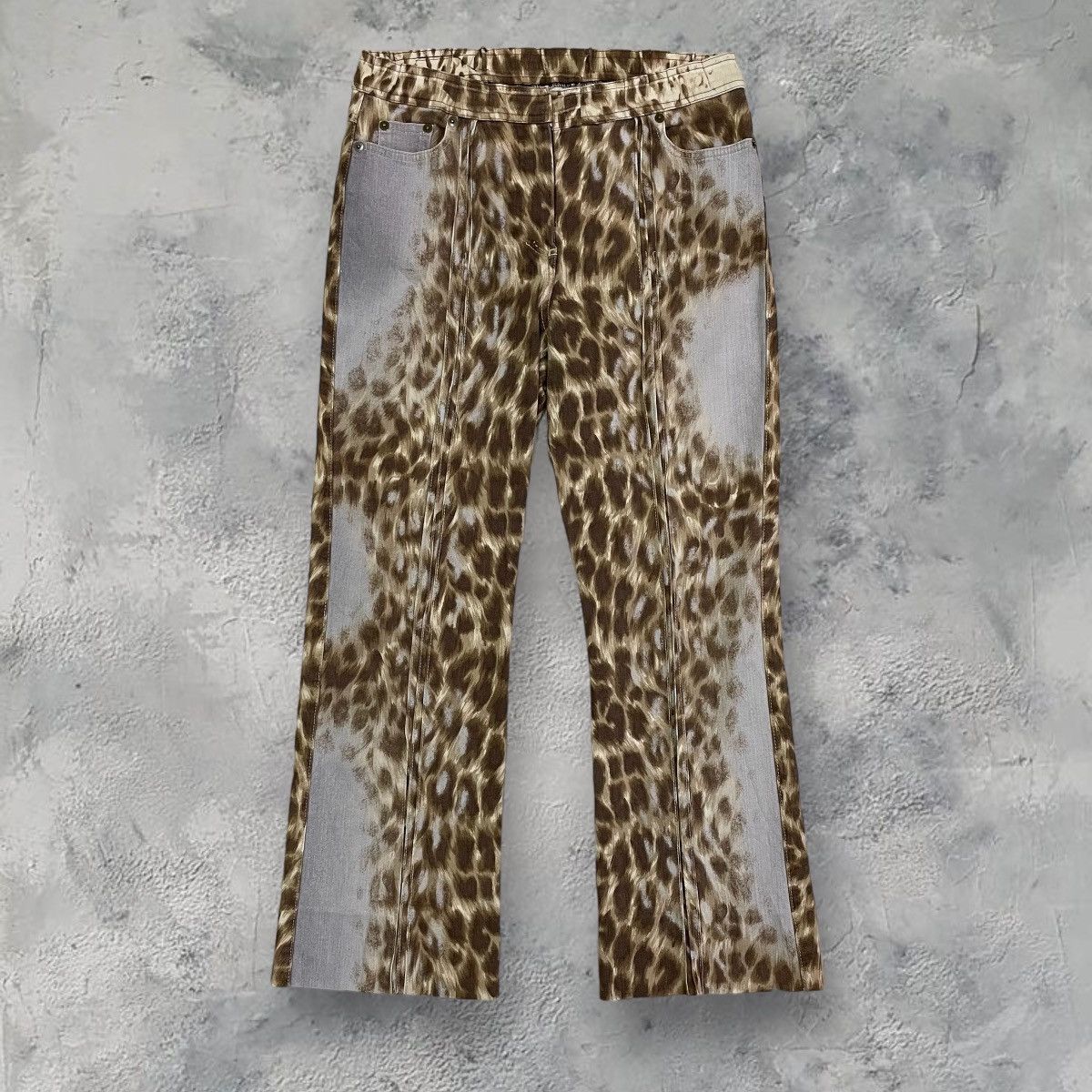 image of Archival Clothing x Le Grande Bleu L G B real 3D Pattern Cheetah Flare Designer Pants in Beige (Siz