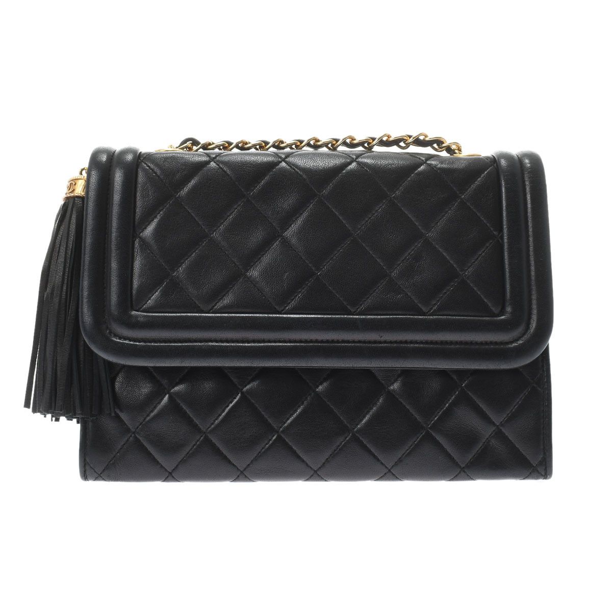 Chanel Matelasse Fringe Chain Shoulder Black Gold Hardware Lambskin Shoulder Bag