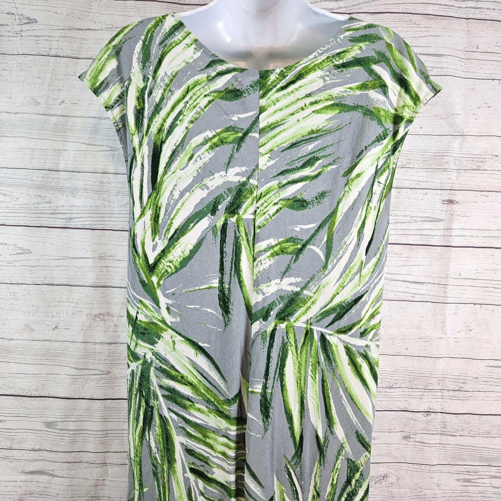Jams World Jams World Dress Womens XL Green Gray Palm Print Rayon Scoop Neck Dress Shirt? Size XL / US 12-14 / IT 48-50 - 4 Thumbnail