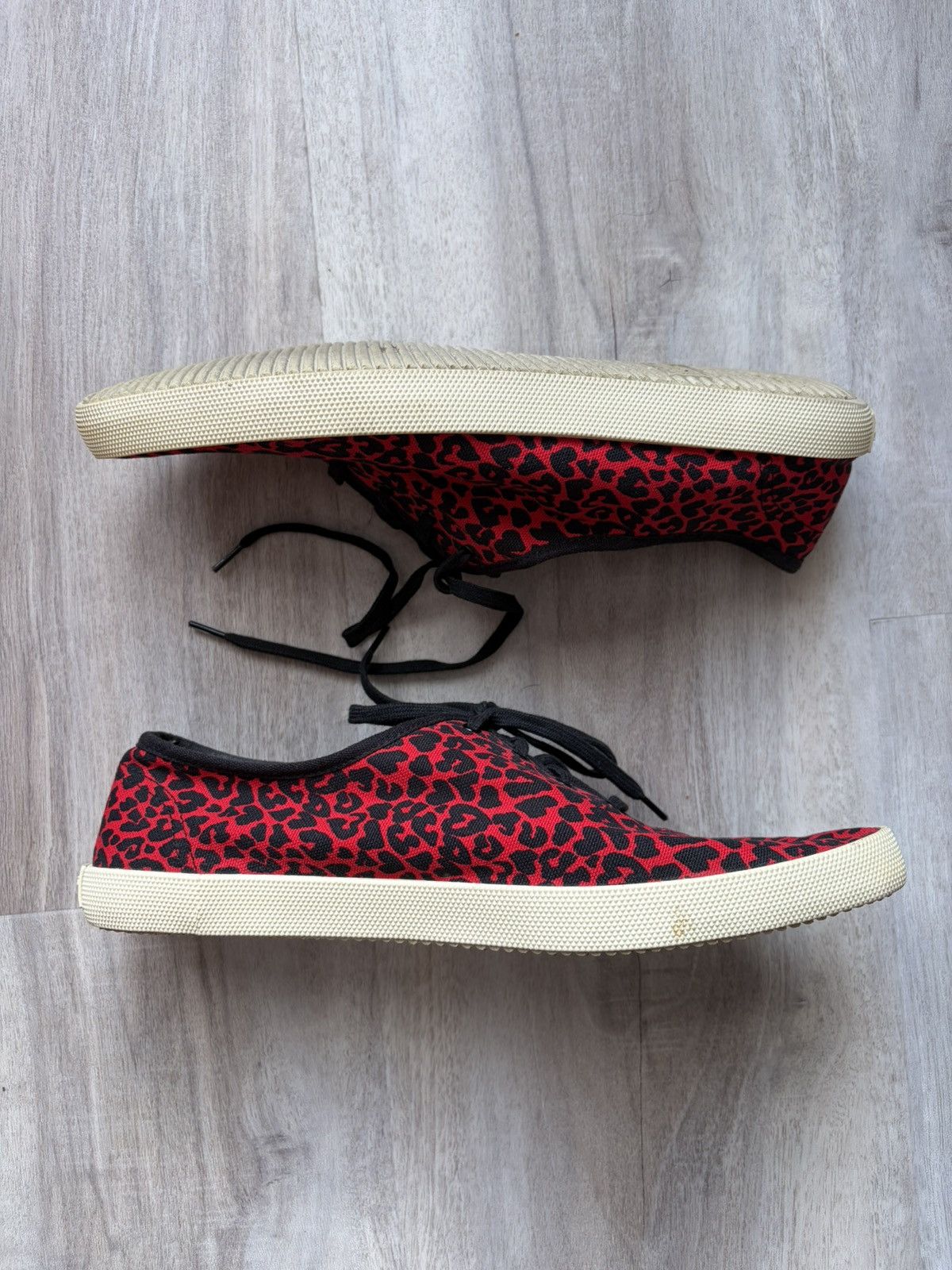 Saint Laurent Red Leopard Print Lace Up Sneakers