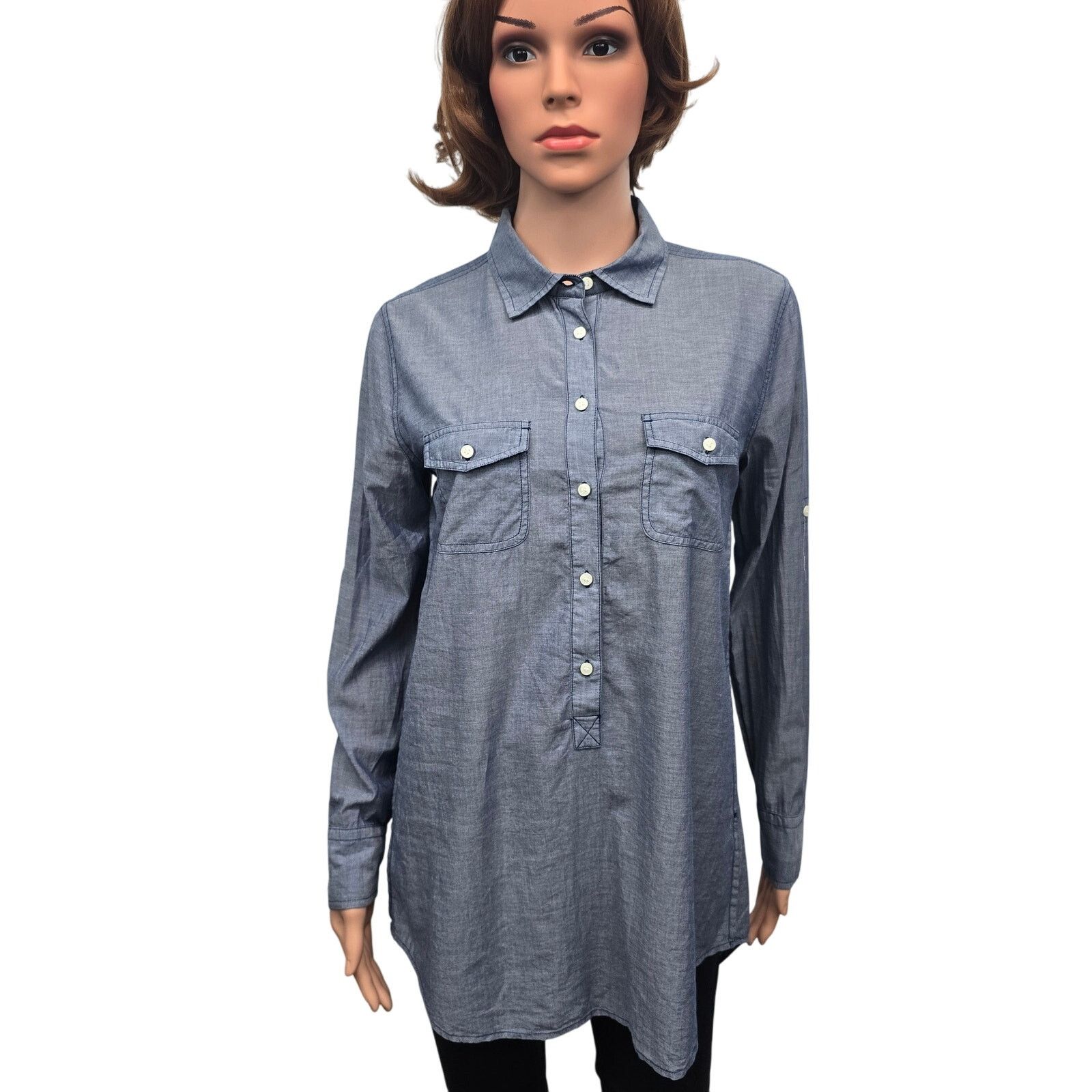 J.Crew J. Crew Chambray Popover Tunic Shirt M Long Sleeve Roll tab Size M / US 6-8 / IT 42-44 - 3 Thumbnail