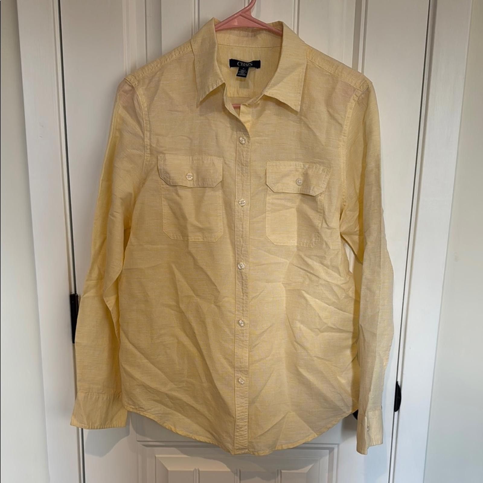 Chaps Chaps | Linen + Cotton Yellow Button-Up Shirt- Women Medium Size M / US 6-8 / IT 42-44 - 1 Thumbnail