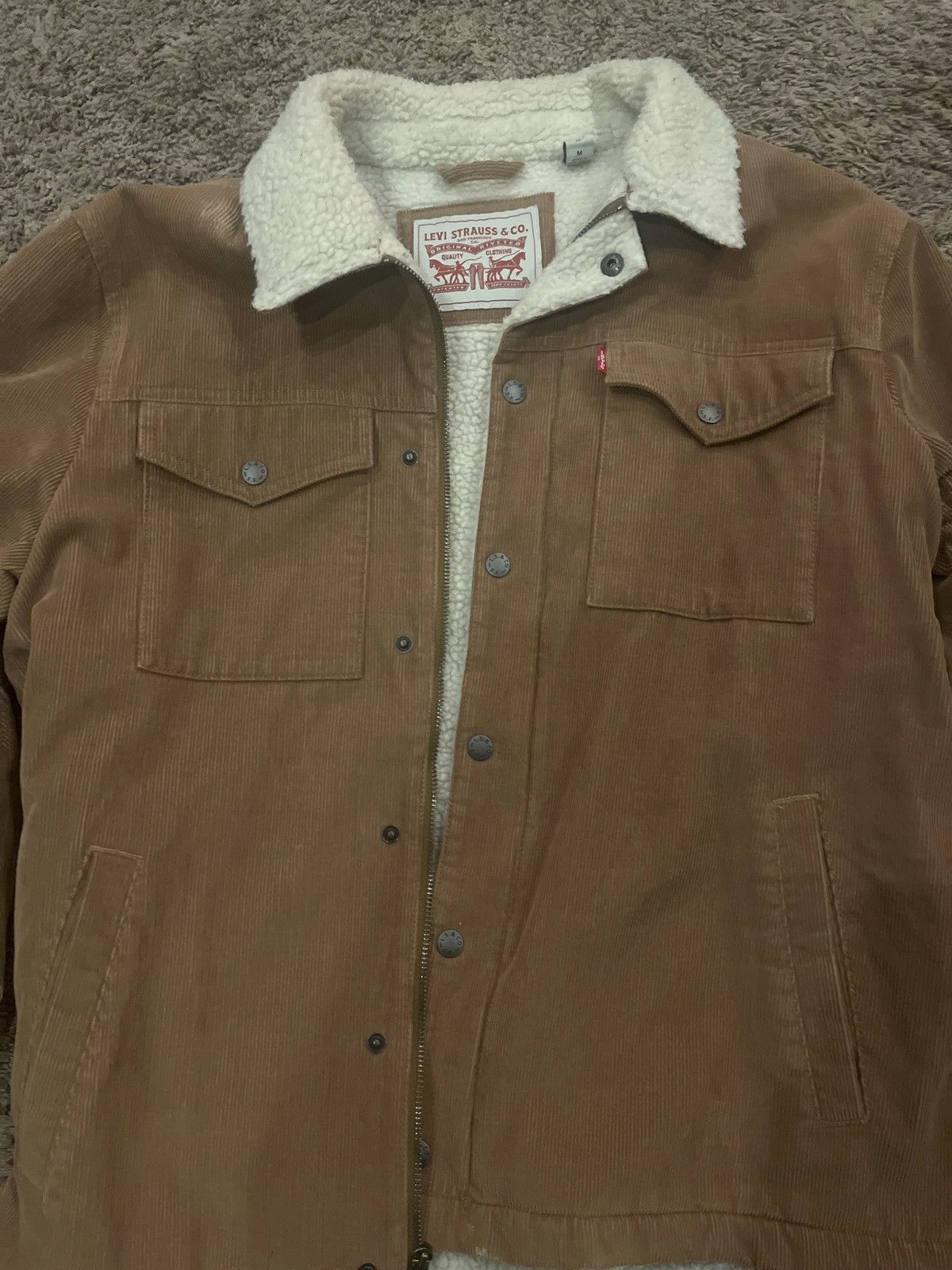 Levi's Levi’s Mens Beige Sherpa Trucker Jacket Size US M / EU 48-50 / 2 - 2 Thumbnail