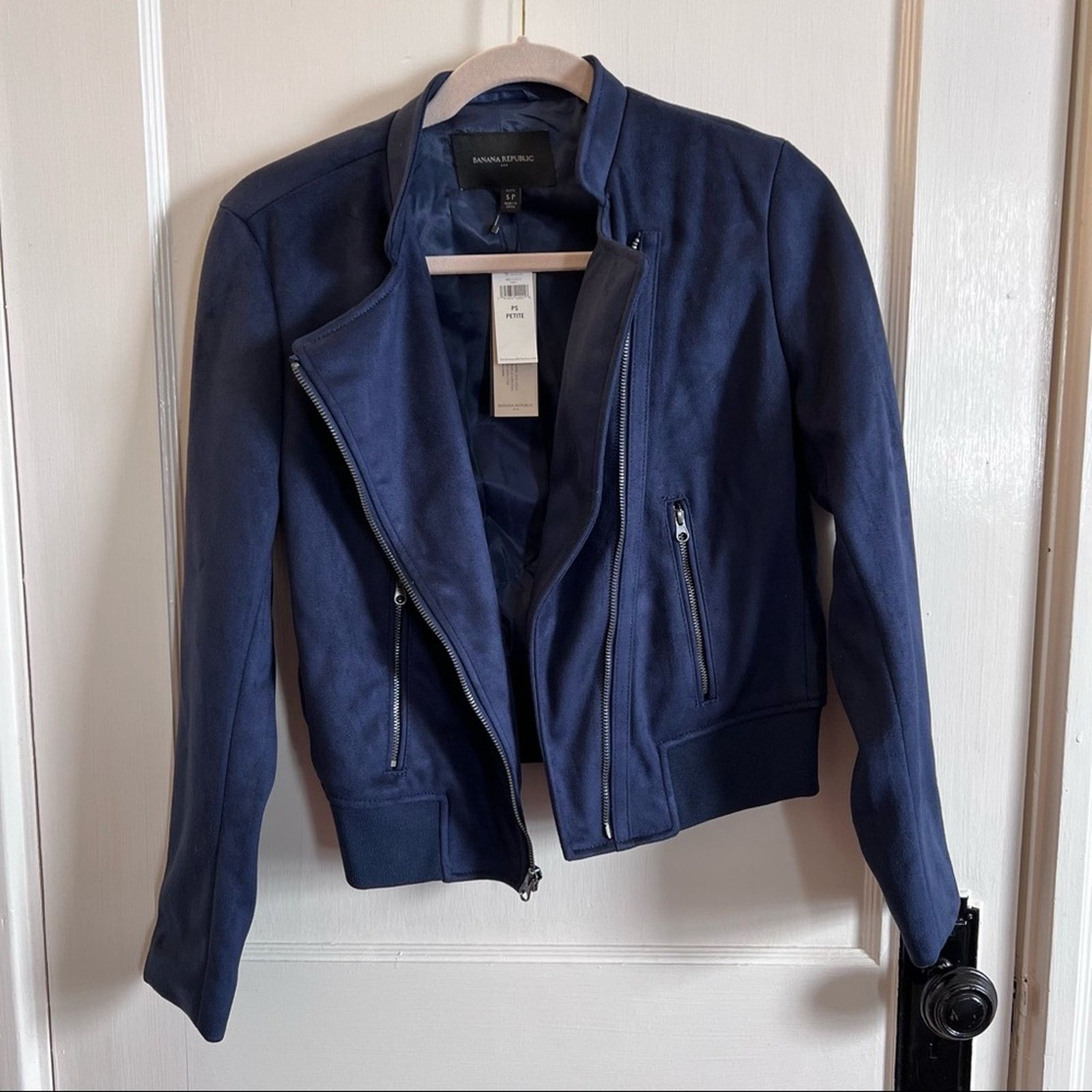 Banana Republic Banana Republic Petite Blue Faux Suede Moto Jacket Size S / US 4 / IT 40 - 12 Thumbnail