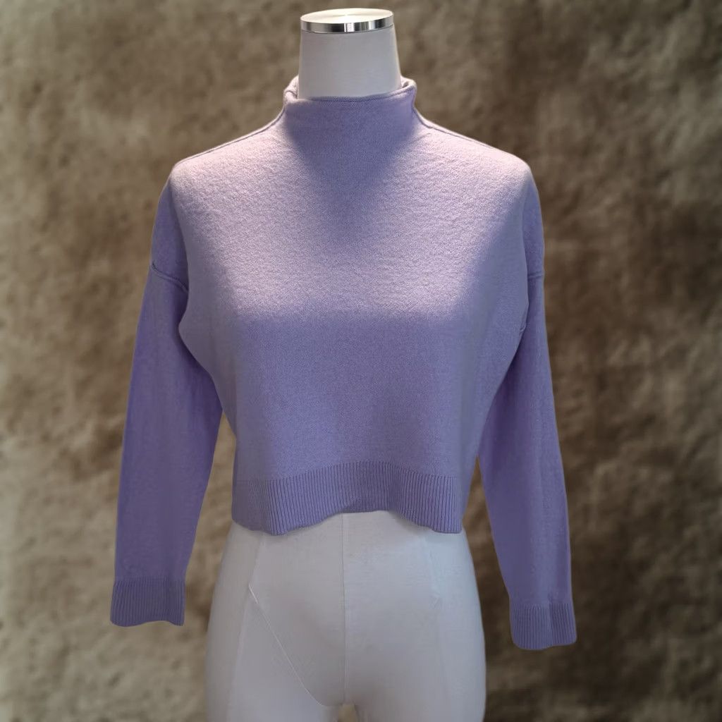 Vintage Pilcro XS Purple Mock Neck Cropped Pullover Sweater Womens Cashmere Long Sleeve Size XS / US 0-2 / IT 36-38 - 1 Thumbnail