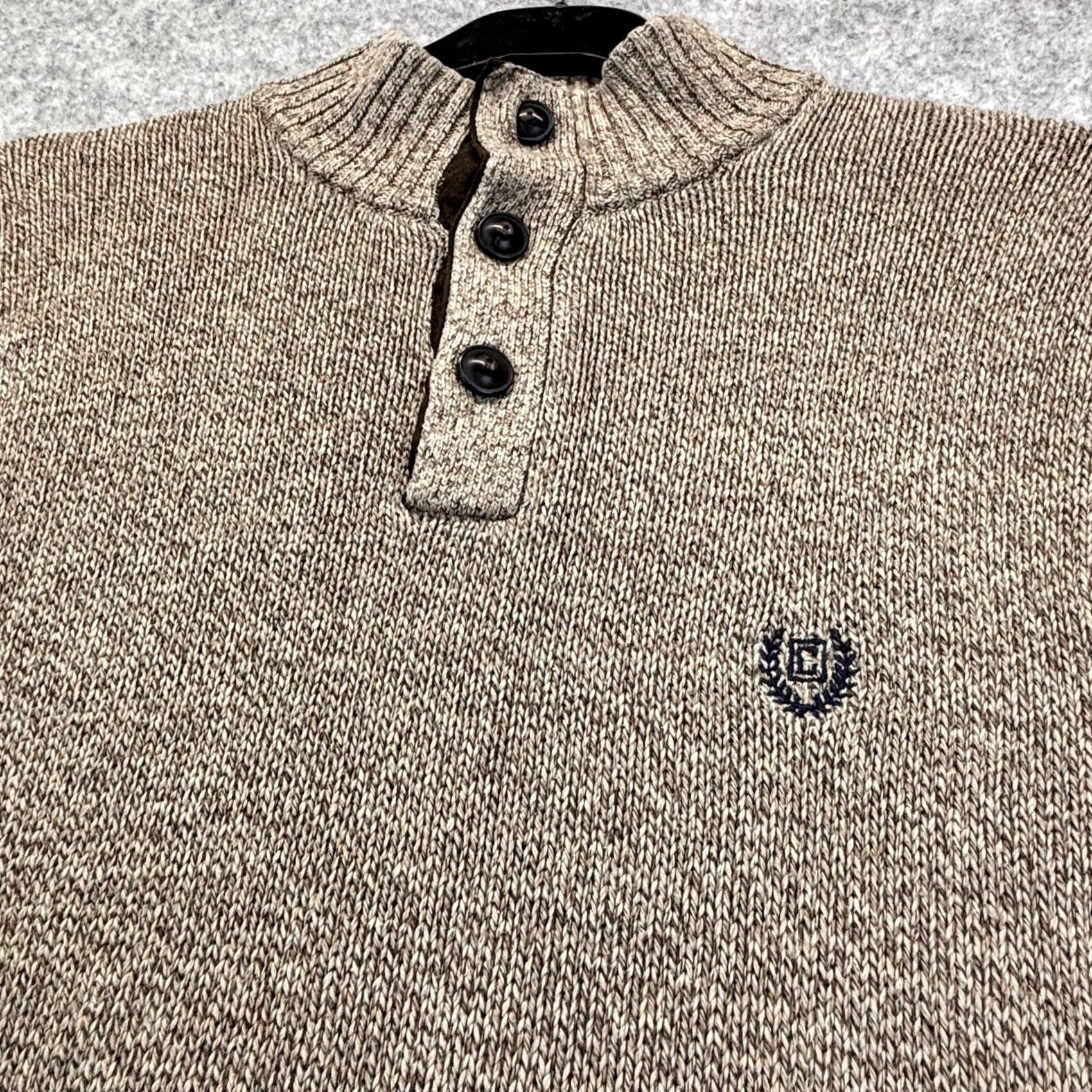 Chaps Chaps Jumper Mens Large Button Neck Oatmeal Brown Elbow Patch Knit Pullover Size US L / EU 52-54 / 3 - 4 Thumbnail