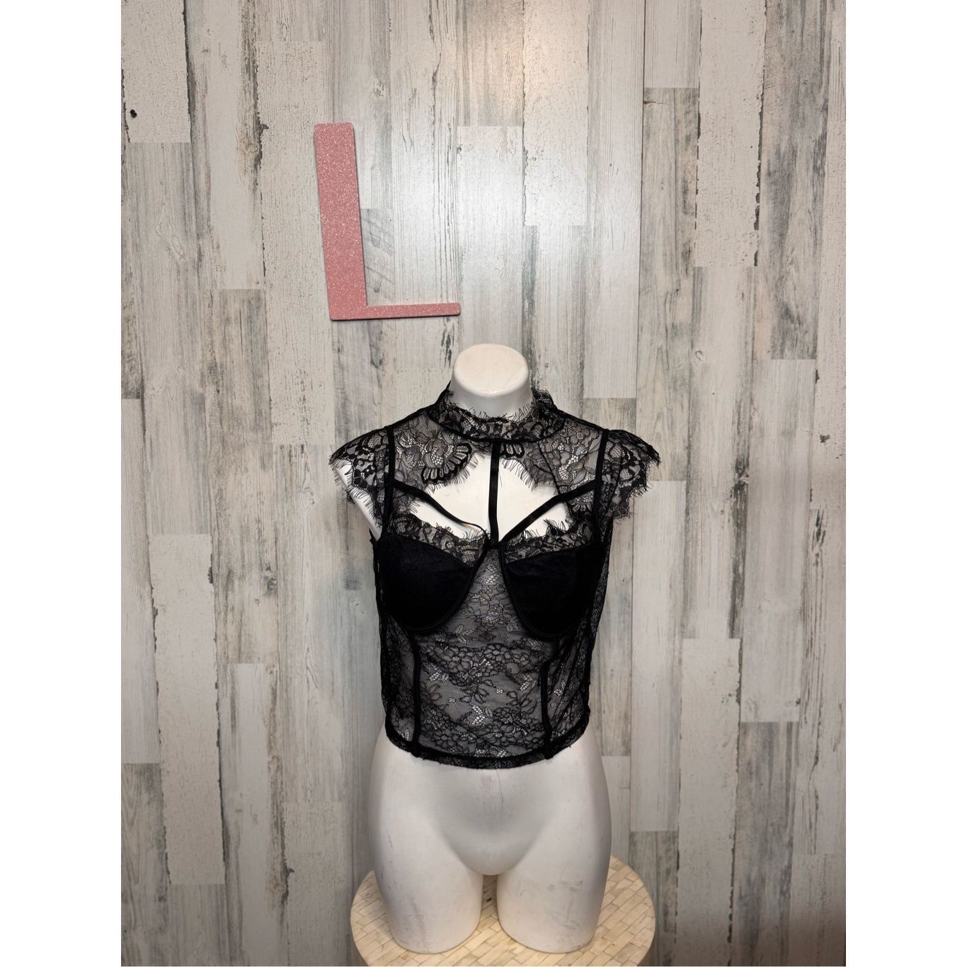 Other Dazy Black Lace Sheer Crop Top High Neck Size L Size L / US 10 / IT 46 - 2 Thumbnail
