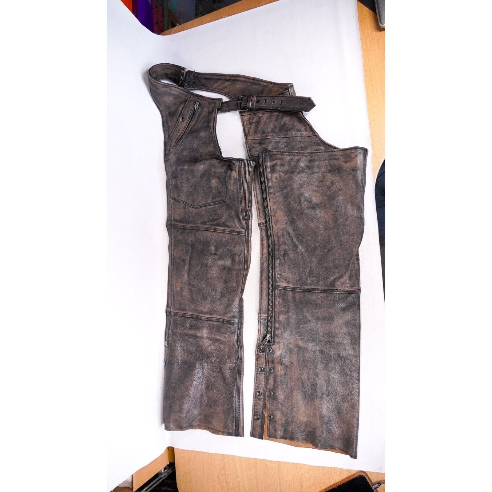Other Leather Chaps Motorcycle Leggings Adjustable Belt Pants 3XL Size US 36 / EU 52 - 4 Thumbnail