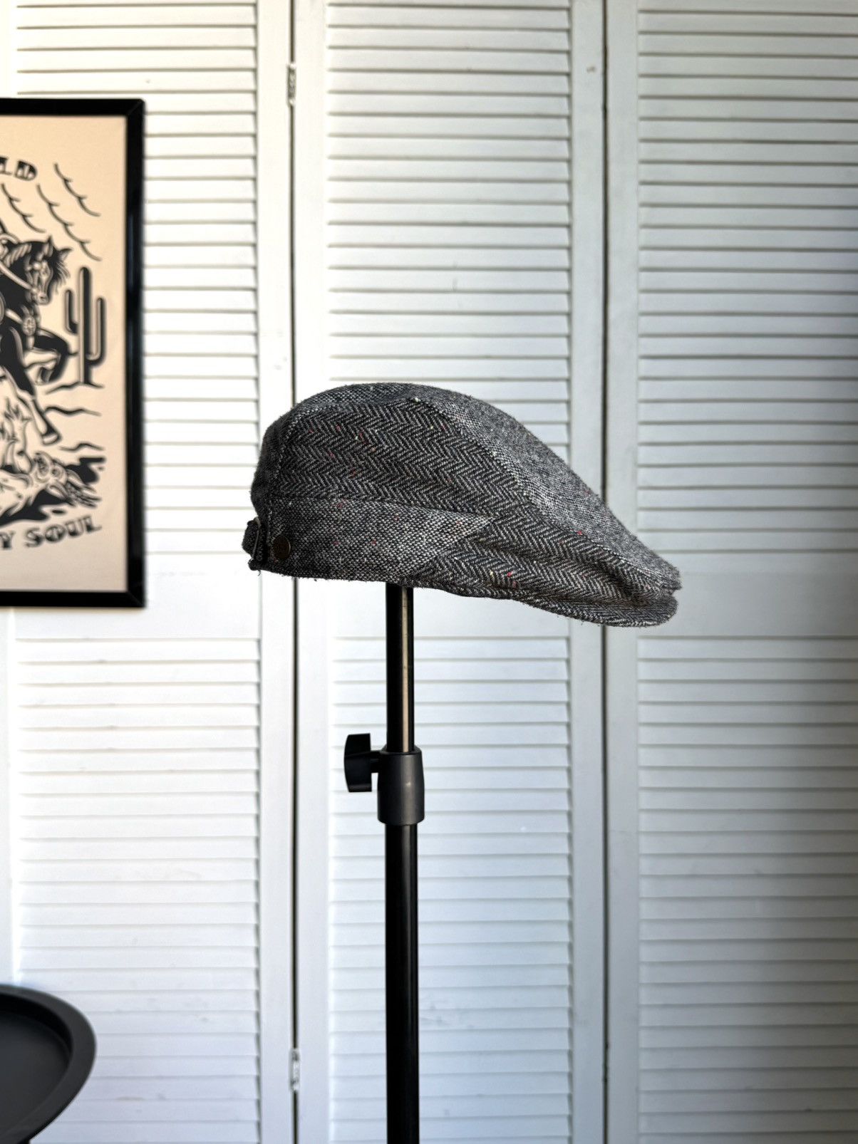 Vintage Vintage Tweed Ivy Cap / Flat Cap – Gray Herringbone Wool Size ONE SIZE - 7 Thumbnail