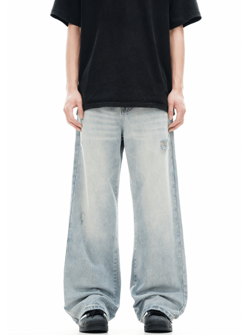 Japanese Brand × Vintage American retro washed blue ripped loose jeans for men Size US 32 / EU 48 - 1 Thumbnail