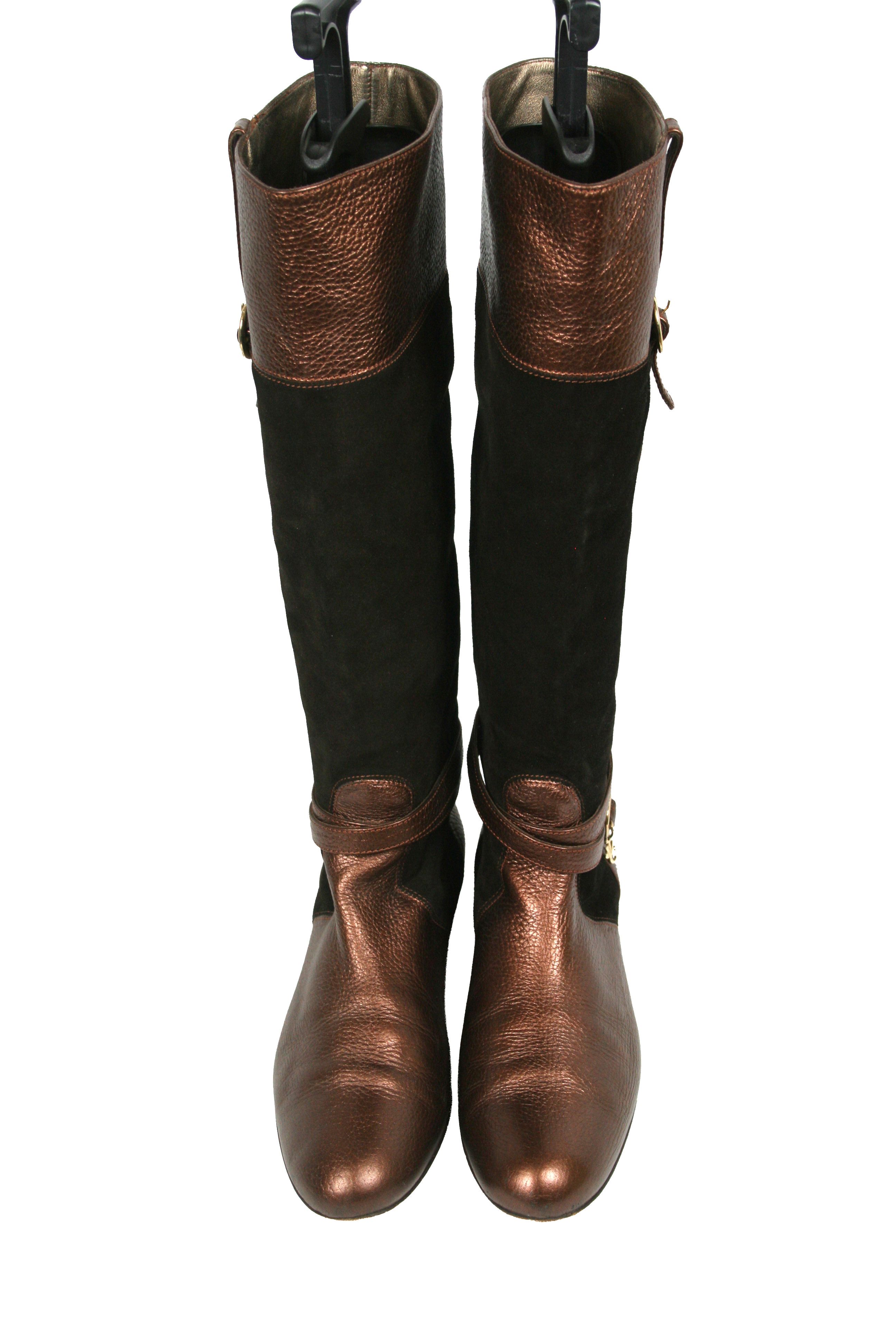 Versace 00S VJC Logo Leather Suede Riding Boots Vintage Size US 10 / IT 40 - 9 Thumbnail