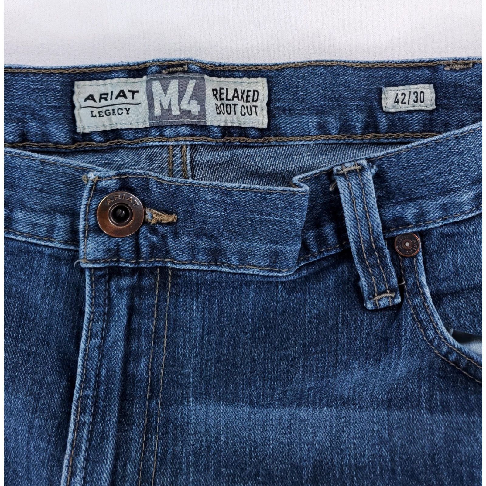 Ariat Ariat Jeans Bootcut Mens 42 Regular Inseam 29 Blue Legacy M4 Relaxed Boot Cut Blue Jeans Mens 42 x 30 (42 x 29 Actual) Size US 42 / EU 58 - 2 Thumbnail