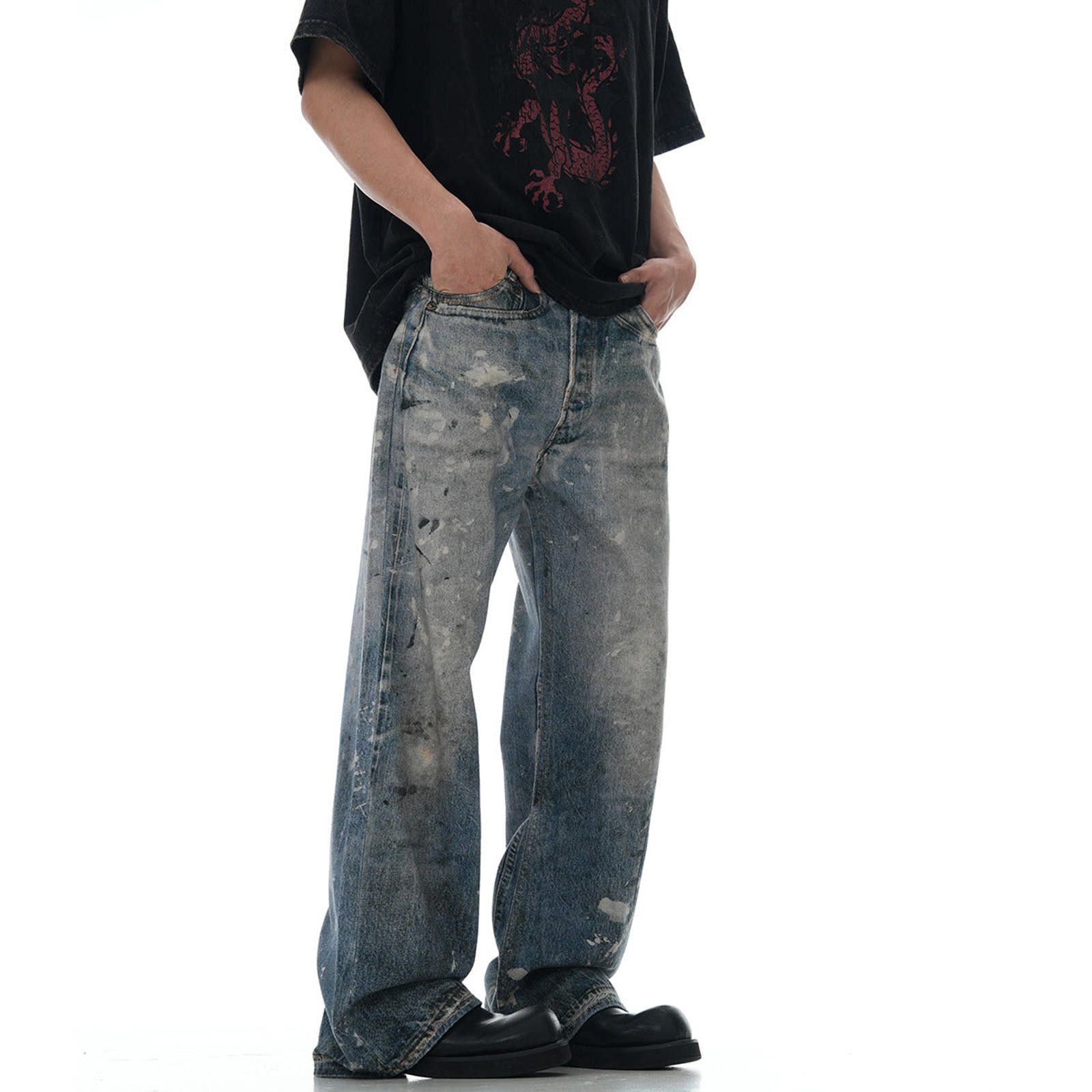 Japanese Brand Blue Distressed Relaxed Fit Men's Denim Jeans Size US 30 / EU 46 - 1 Thumbnail