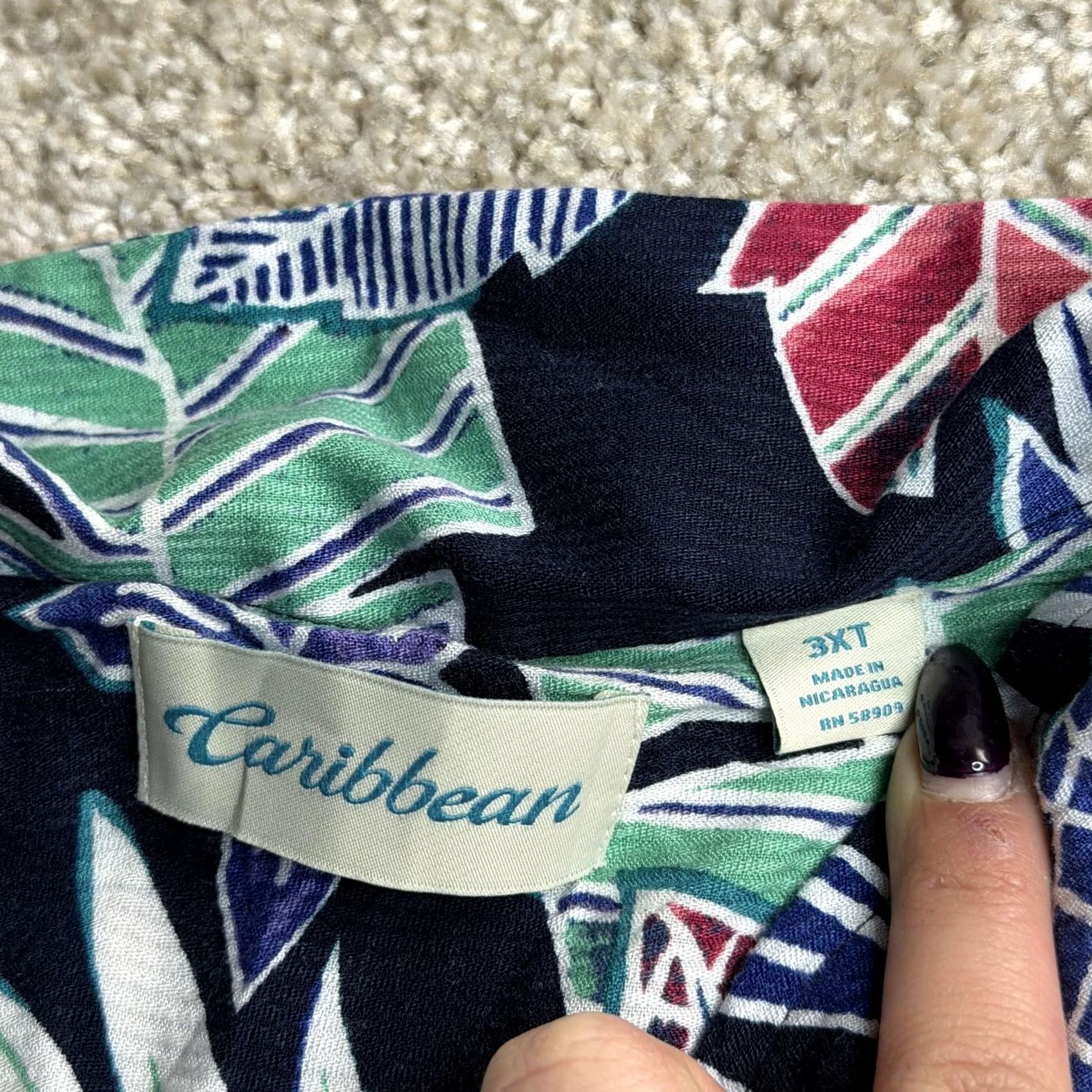 Vintage Caribbean Shirt Mens 3XLT Blue Floral Hawaiian Short Sleeve Button-Up Rayon Shirt Size US XXL / EU 58 / 5 - 3 Thumbnail