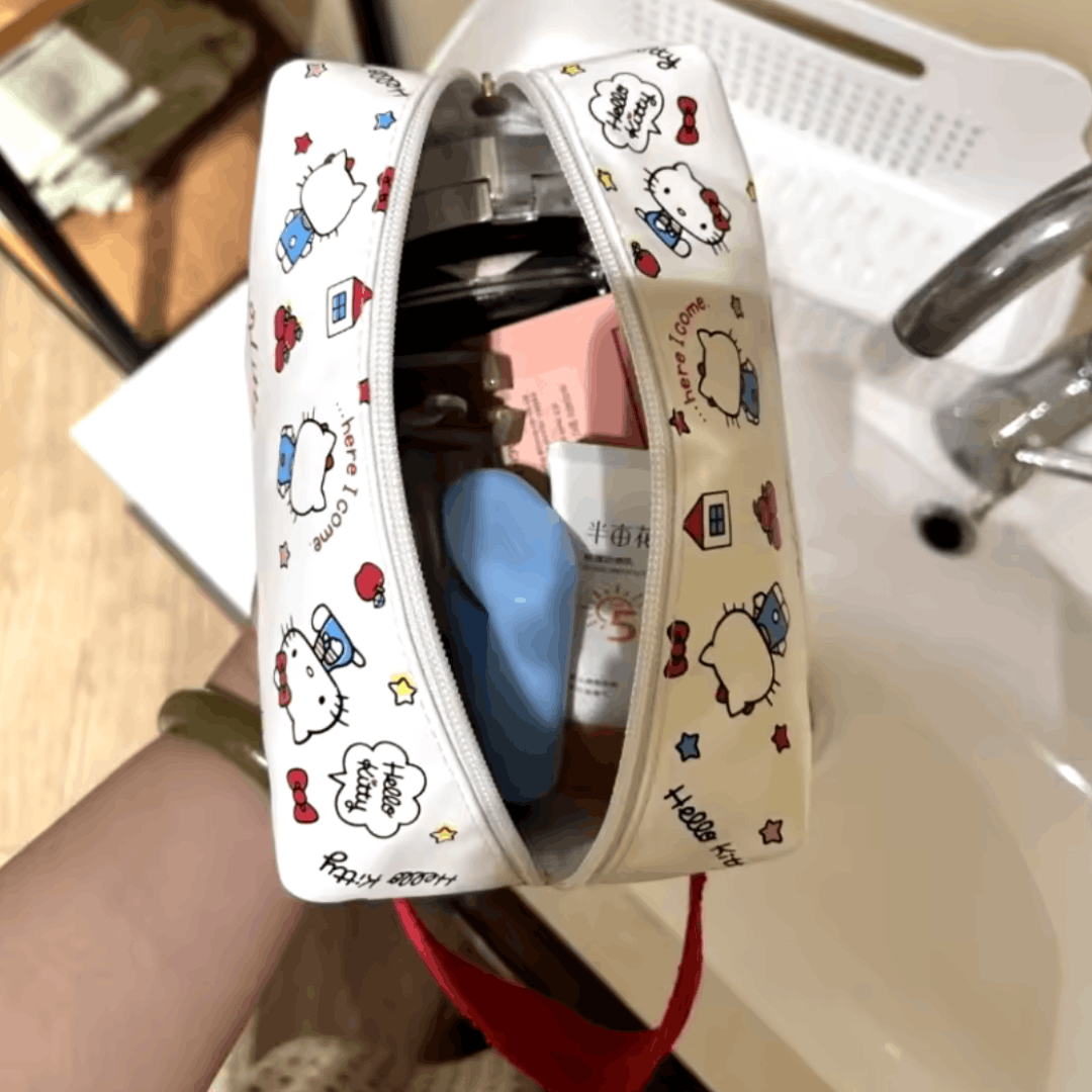 Japanese Brand HELLO KITTY Oxford Waterproof Cosmetic Bag NEW Size ONE SIZE - 8 Thumbnail