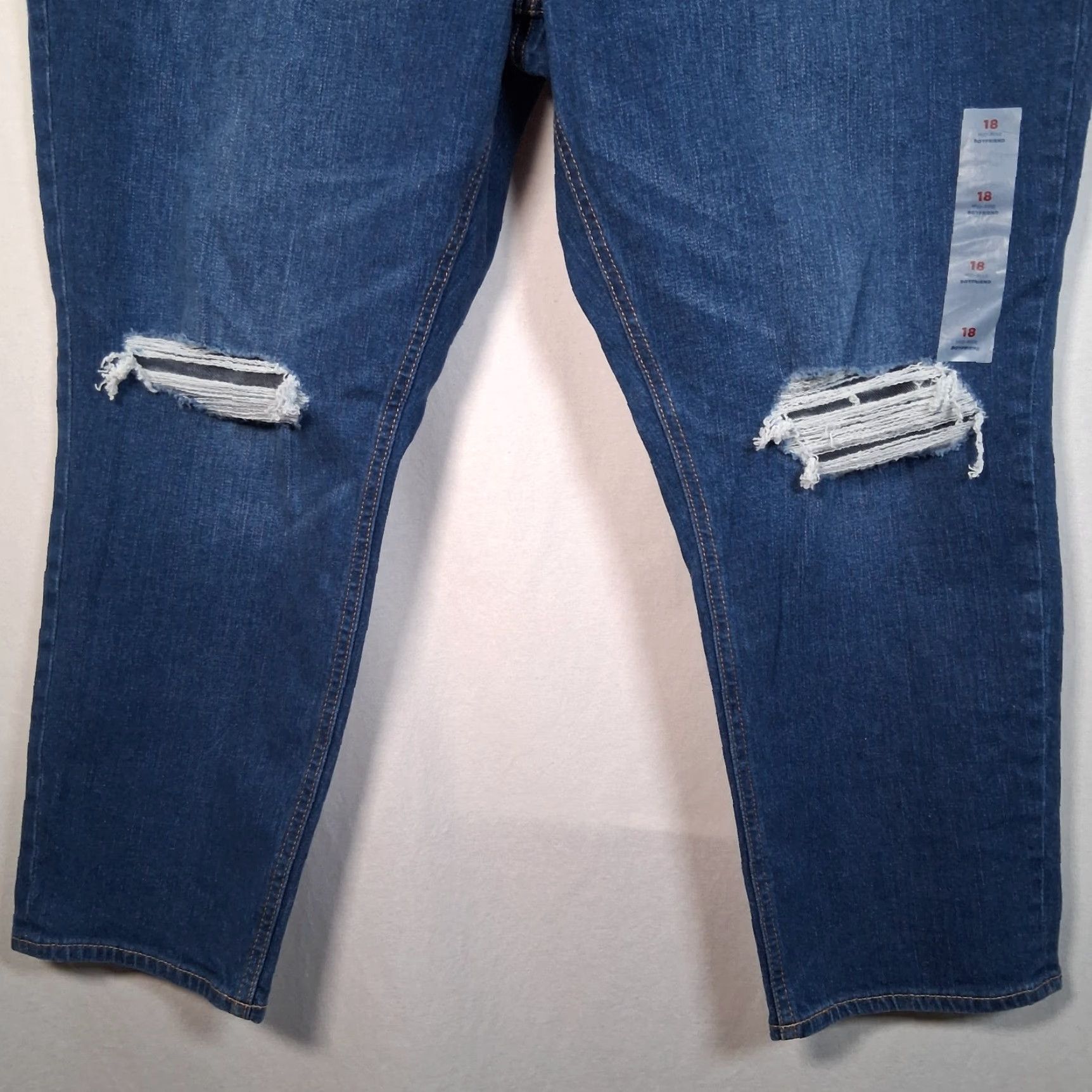 Old Navy Old Navy Boyfriend Jeans Size 18 Mid Rise Distressed Holes Blue Stretch Denim Model Size 40" / US 18 - 4 Thumbnail
