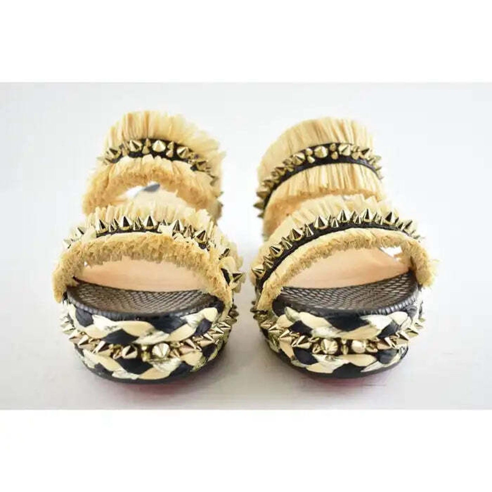 Christian Louboutin Voltinoudou 60 Black Raffia Wedge Slide Mule Sandal Heel 37 Size US 7 / IT 37 - 6 Thumbnail