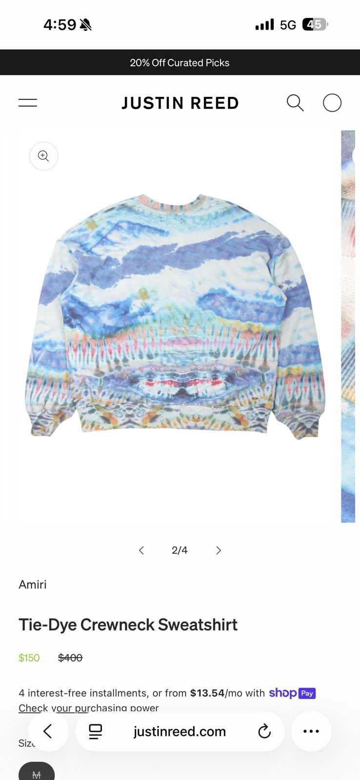 Amiri Amiri Tye-Dye Sweatshirt Size US S / EU 44-46 / 1 - 8 Thumbnail