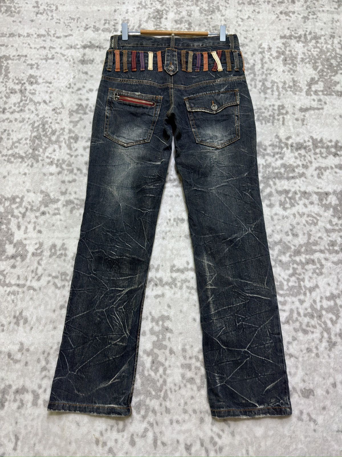 Japanese Brand Nylaus Clothing Y2K Double Waist Acid Wash Whiskered Jeans Size US 30 / EU 46 - 2 Thumbnail